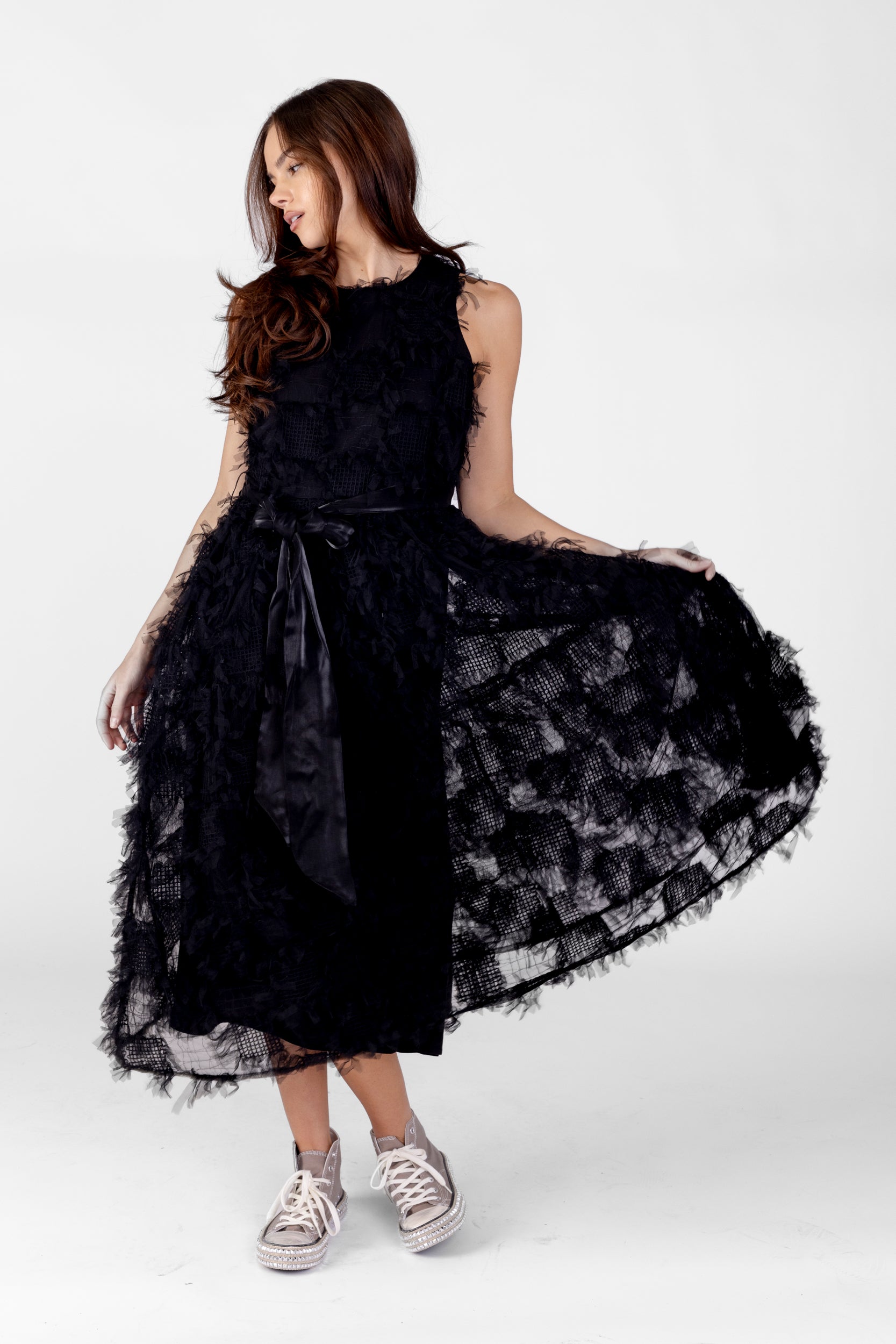 Rose Mesh Sleeveless Midi Dress - fab'rik