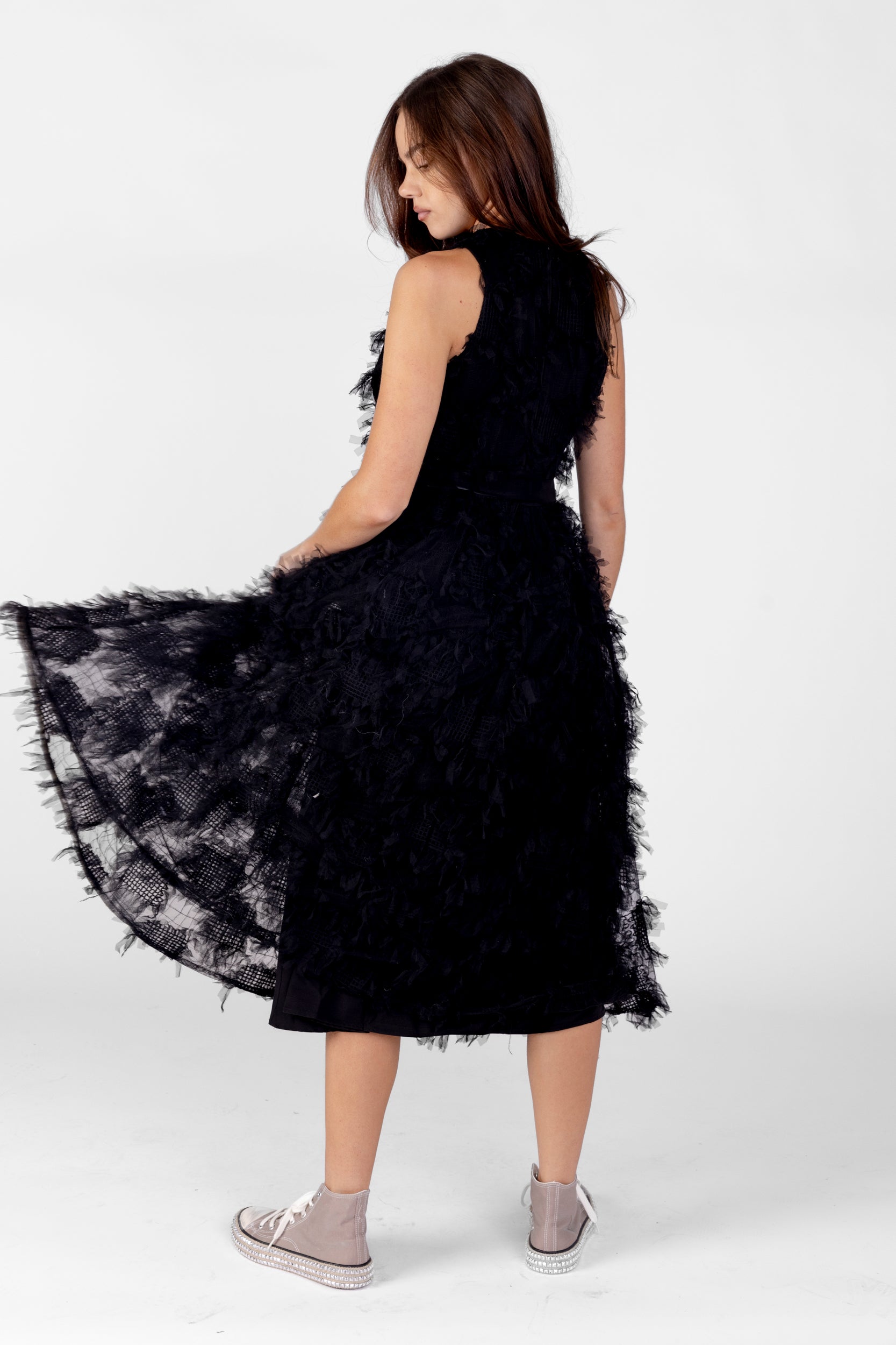 Rose Mesh Sleeveless Midi Dress - fab'rik