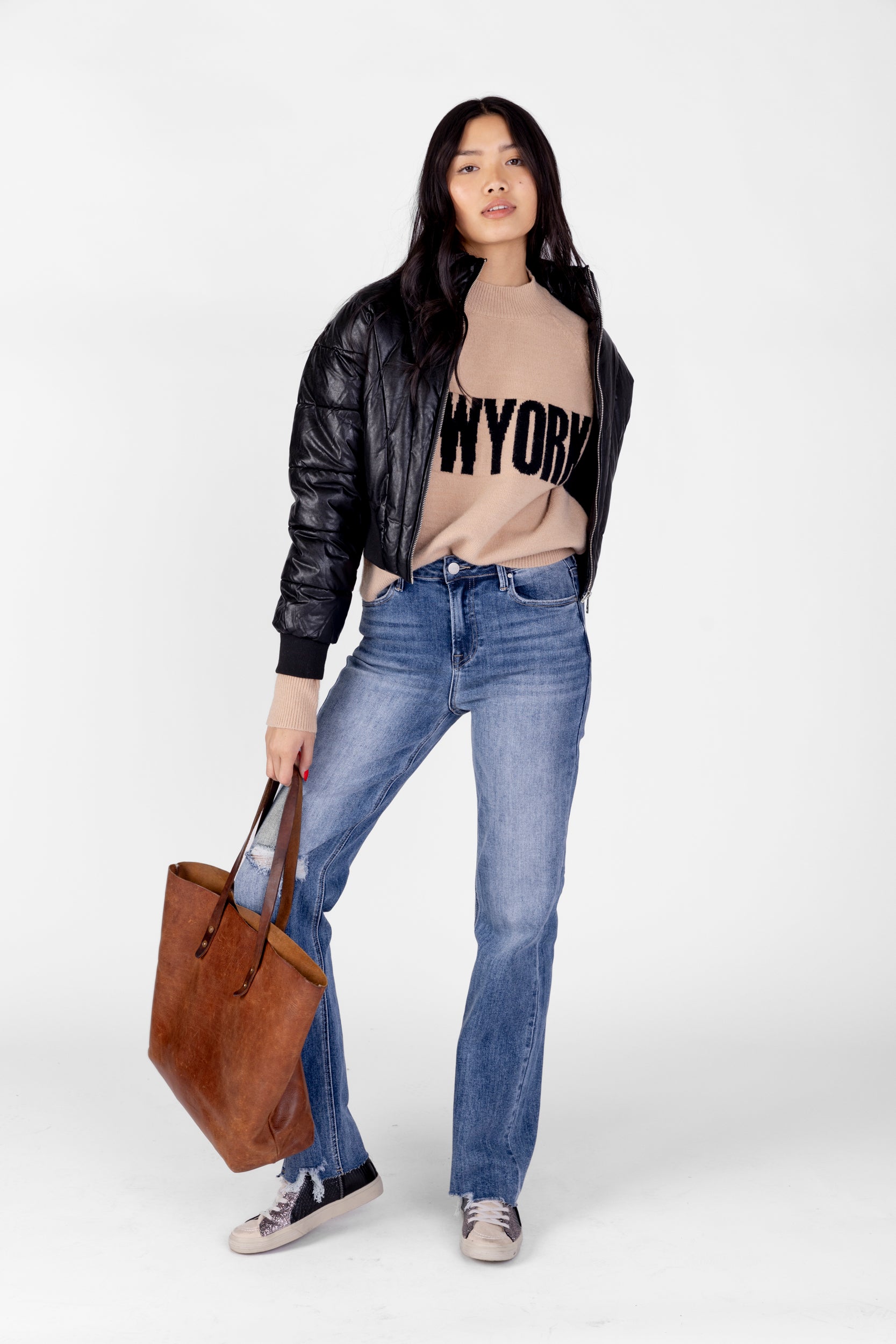 Honey Faux Leather Puffer Jacket - fab'rik