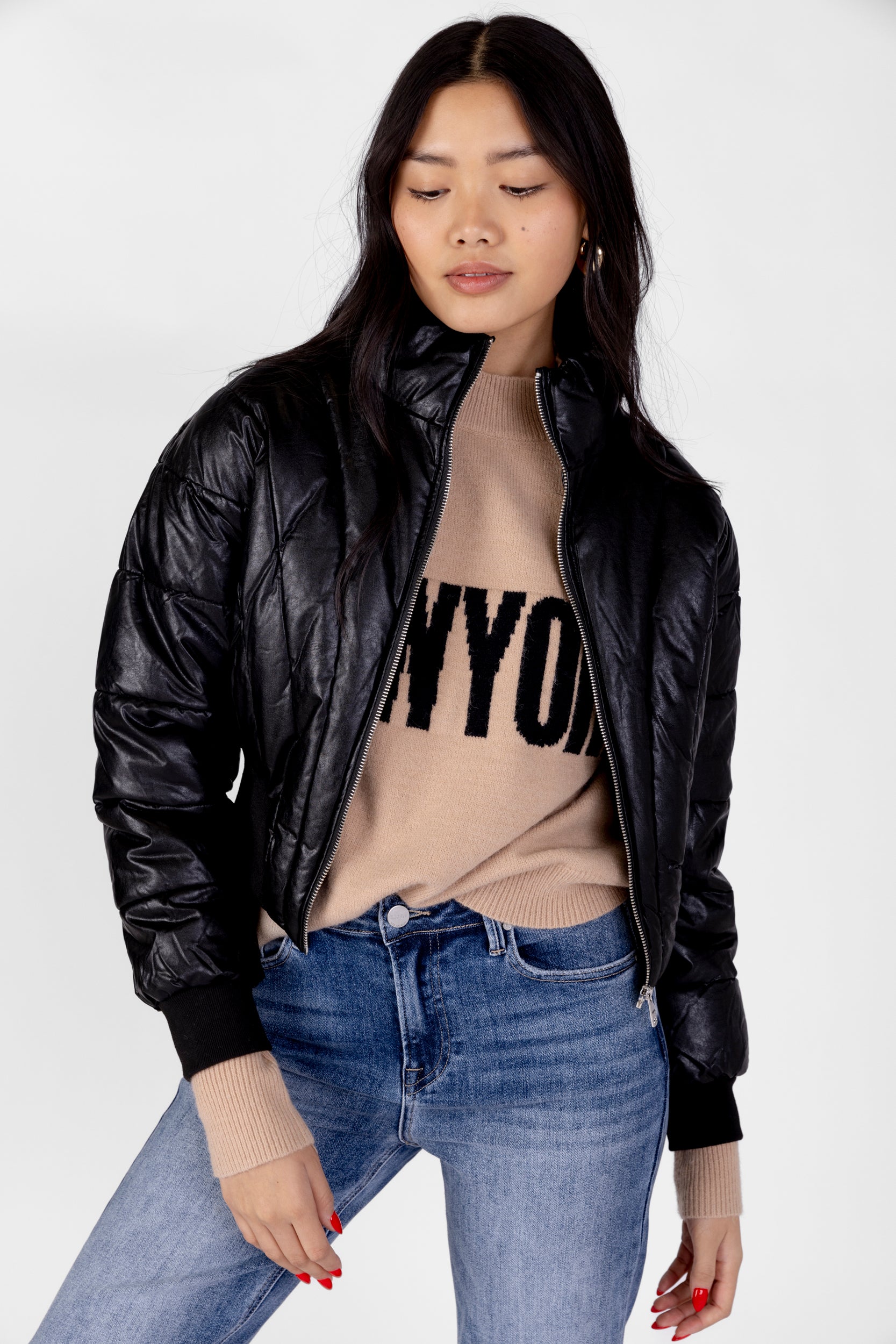 Honey Faux Leather Puffer Jacket - fab'rik