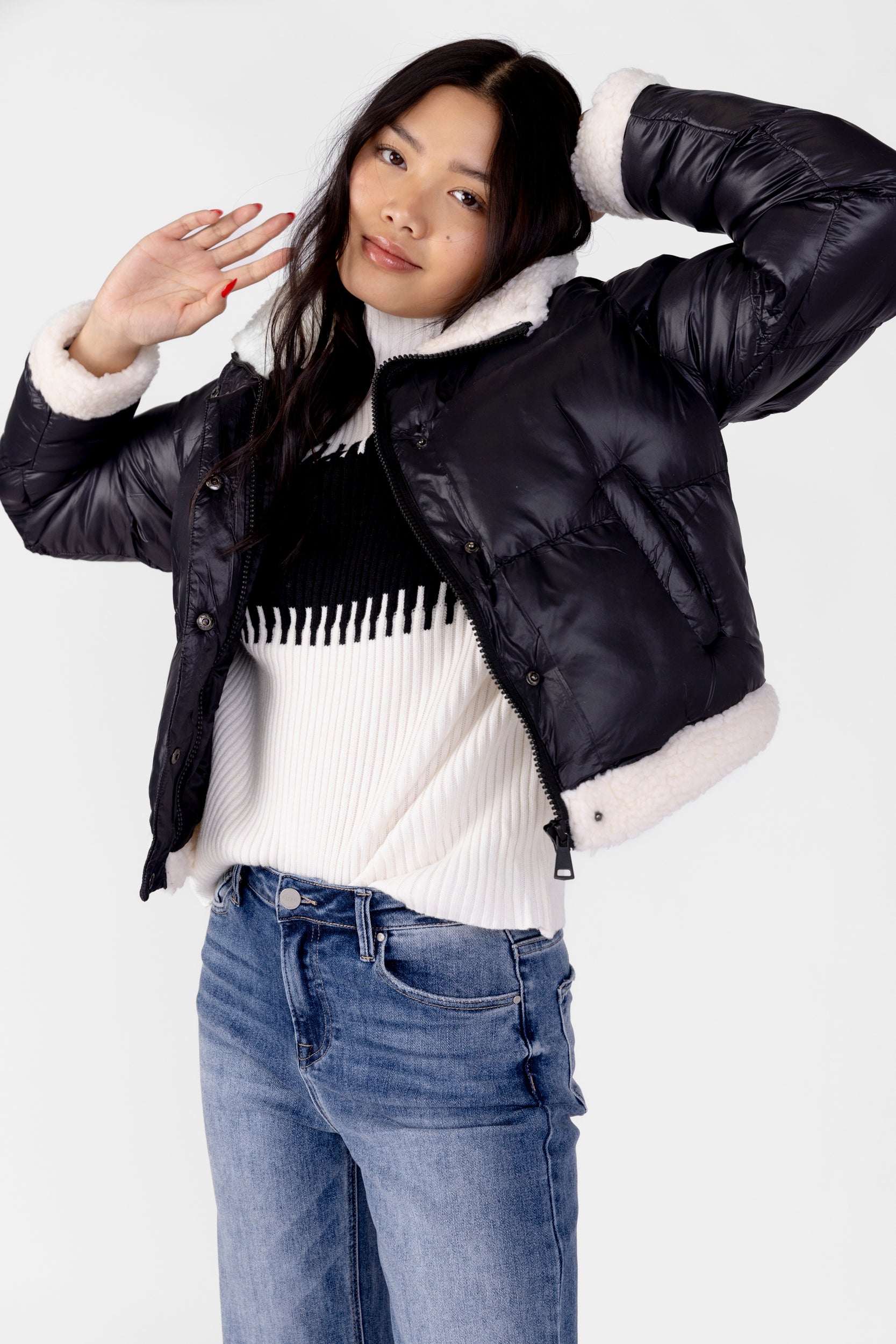Jessi Sherpa Trimmed Puffer Jacket - fab'rik