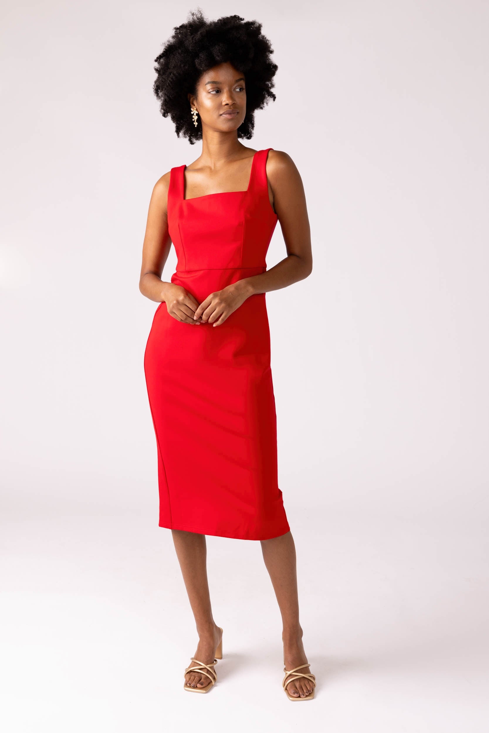 Billie Square Neck Bodycon Midi Dress - fab'rik