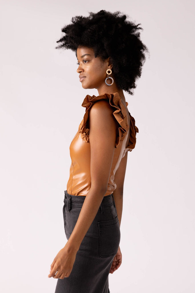 Cora Leather Ruffle Bodysuit - fab'rik