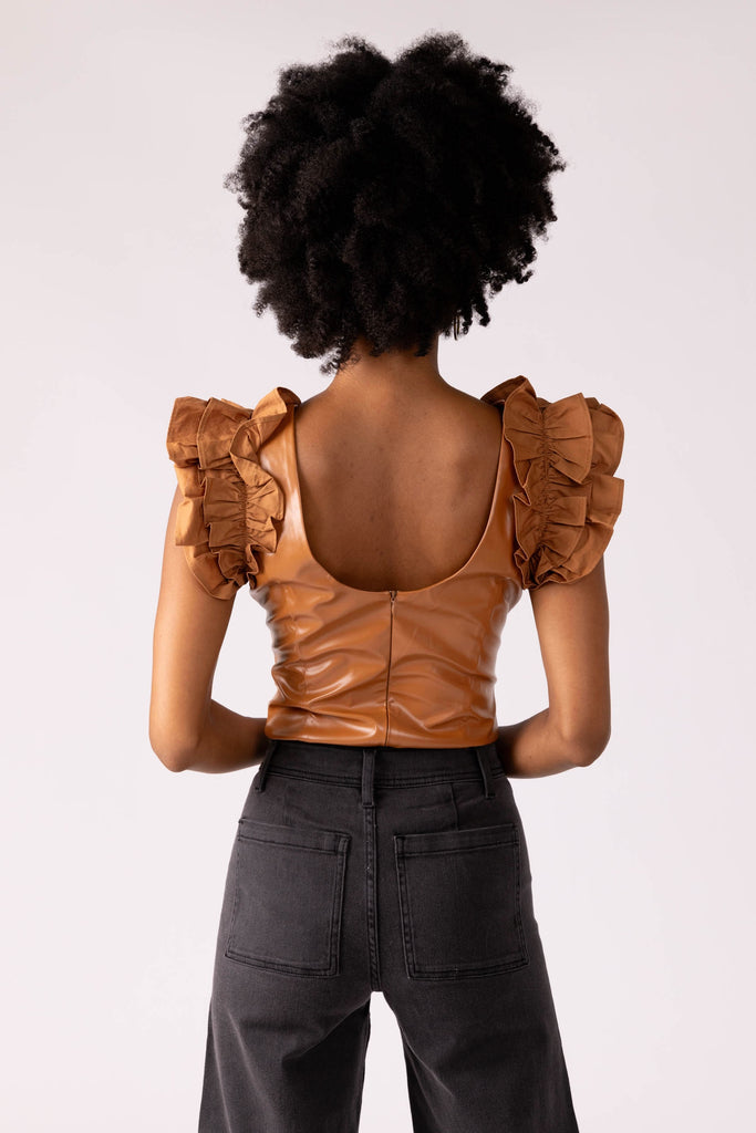 Cora Leather Ruffle Bodysuit - fab'rik