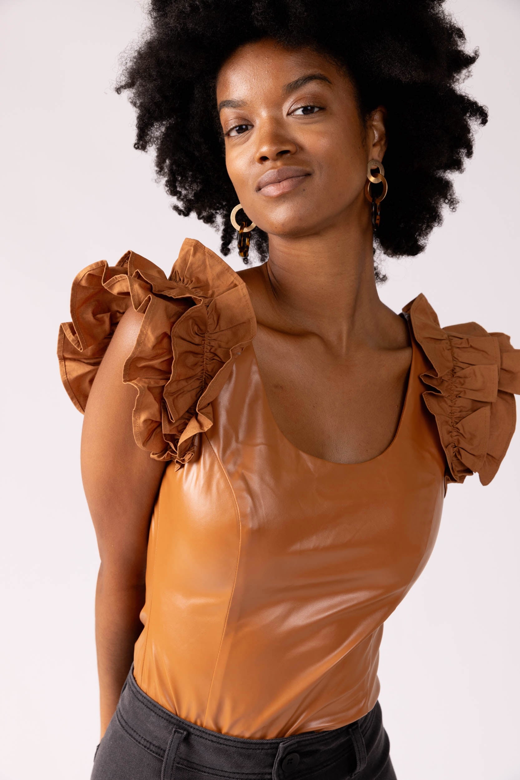 Cora Leather Ruffle Bodysuit - fab'rik