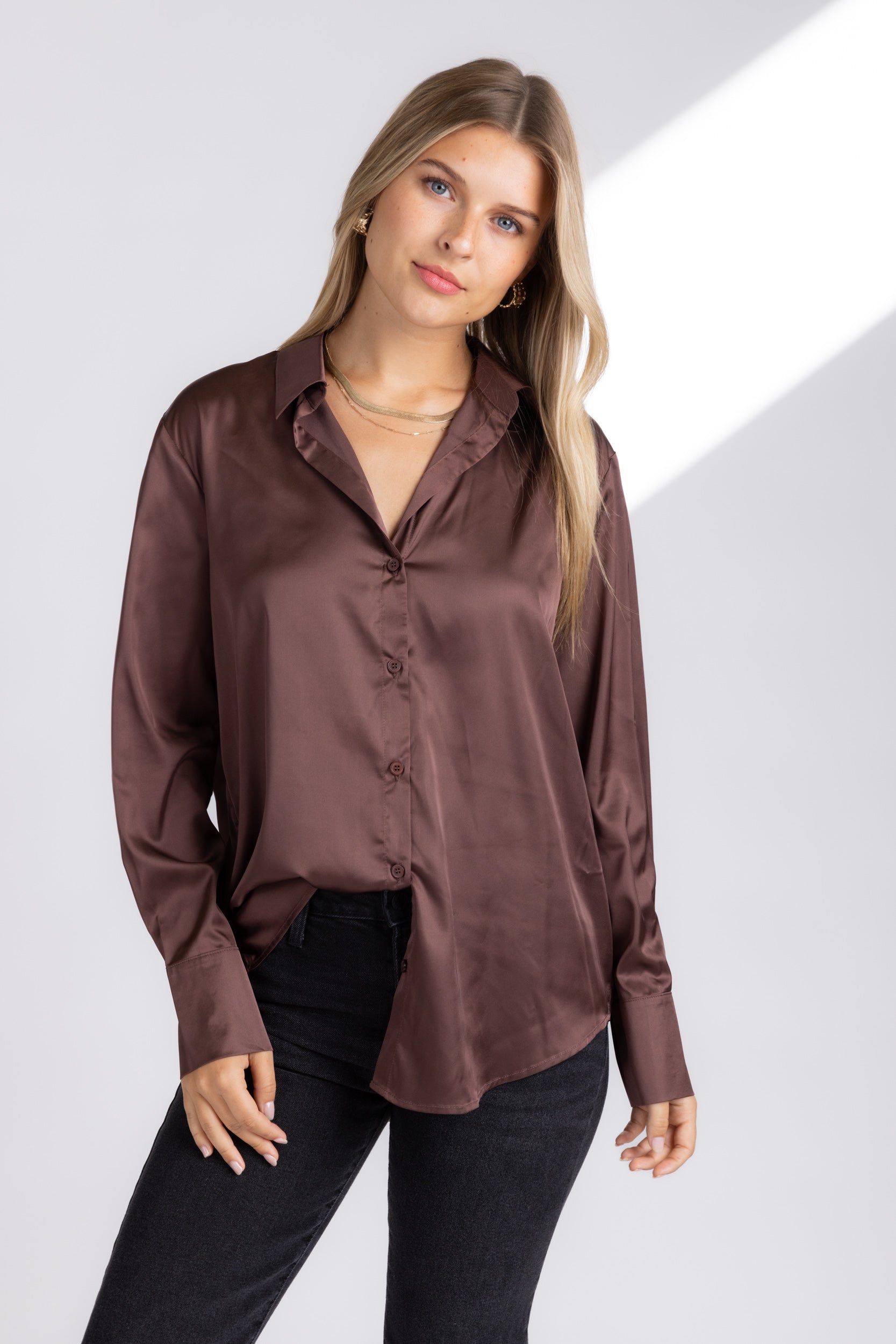 Hallie Satin Button Down Blouse - fab'rik
