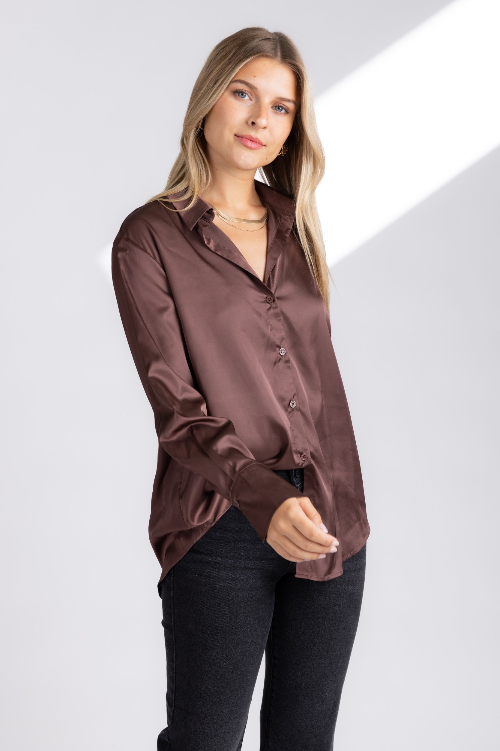 Hallie Satin Button Down Blouse - fab'rik