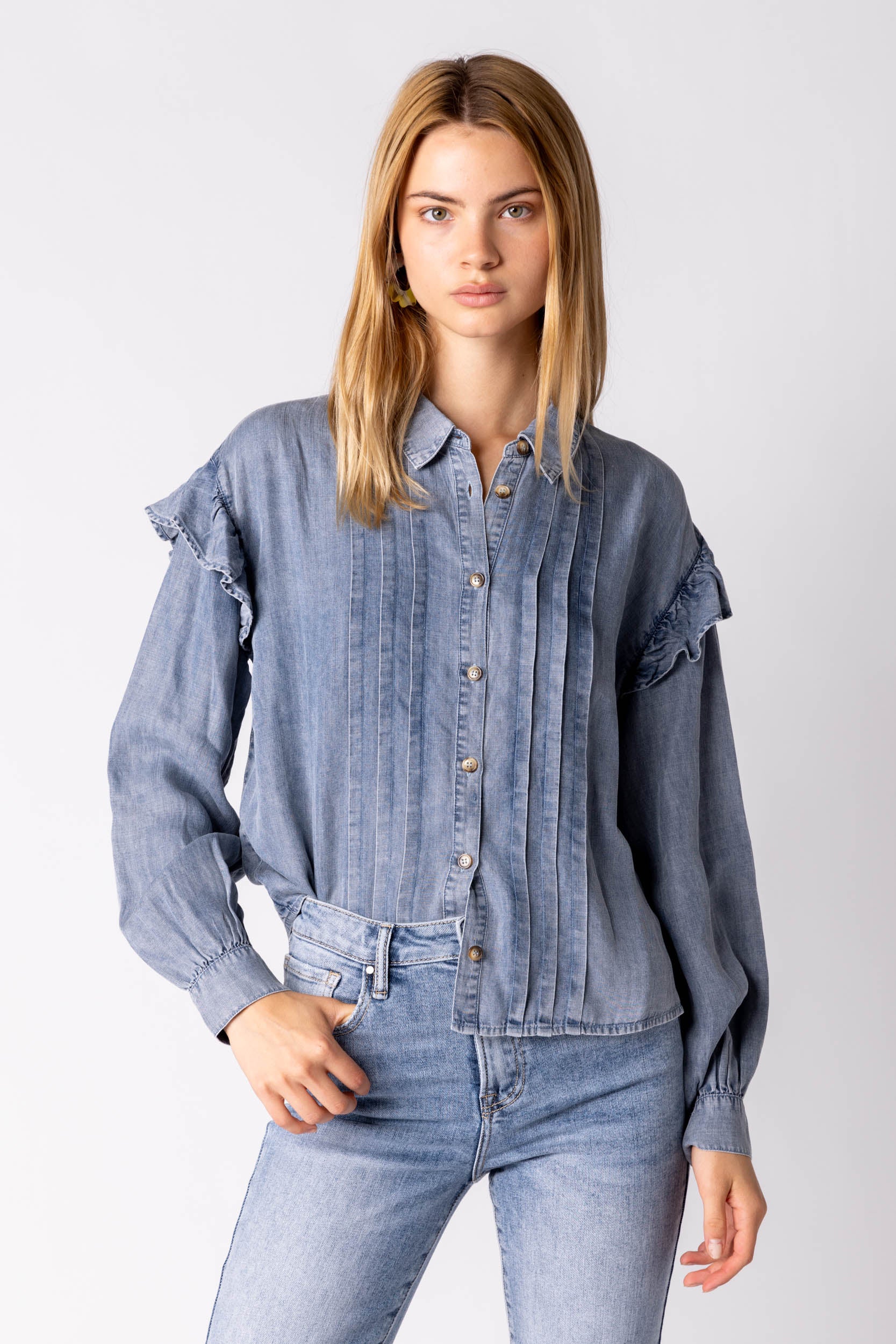 Miley Ruffled Denim Top - fab'rik