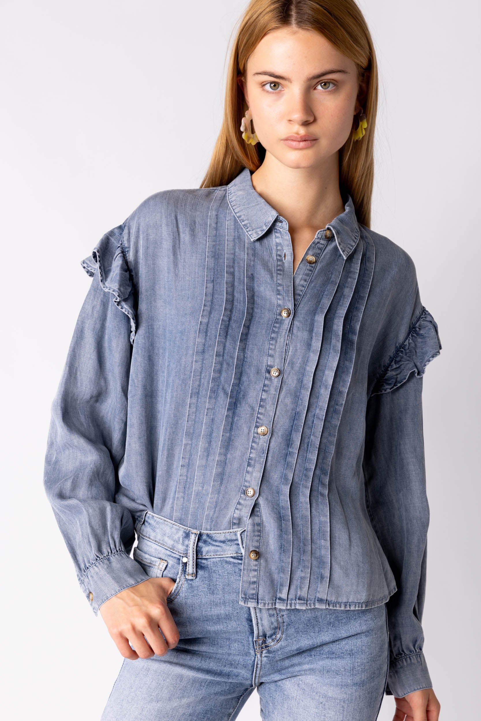 Miley Ruffled Denim Top - fab'rik