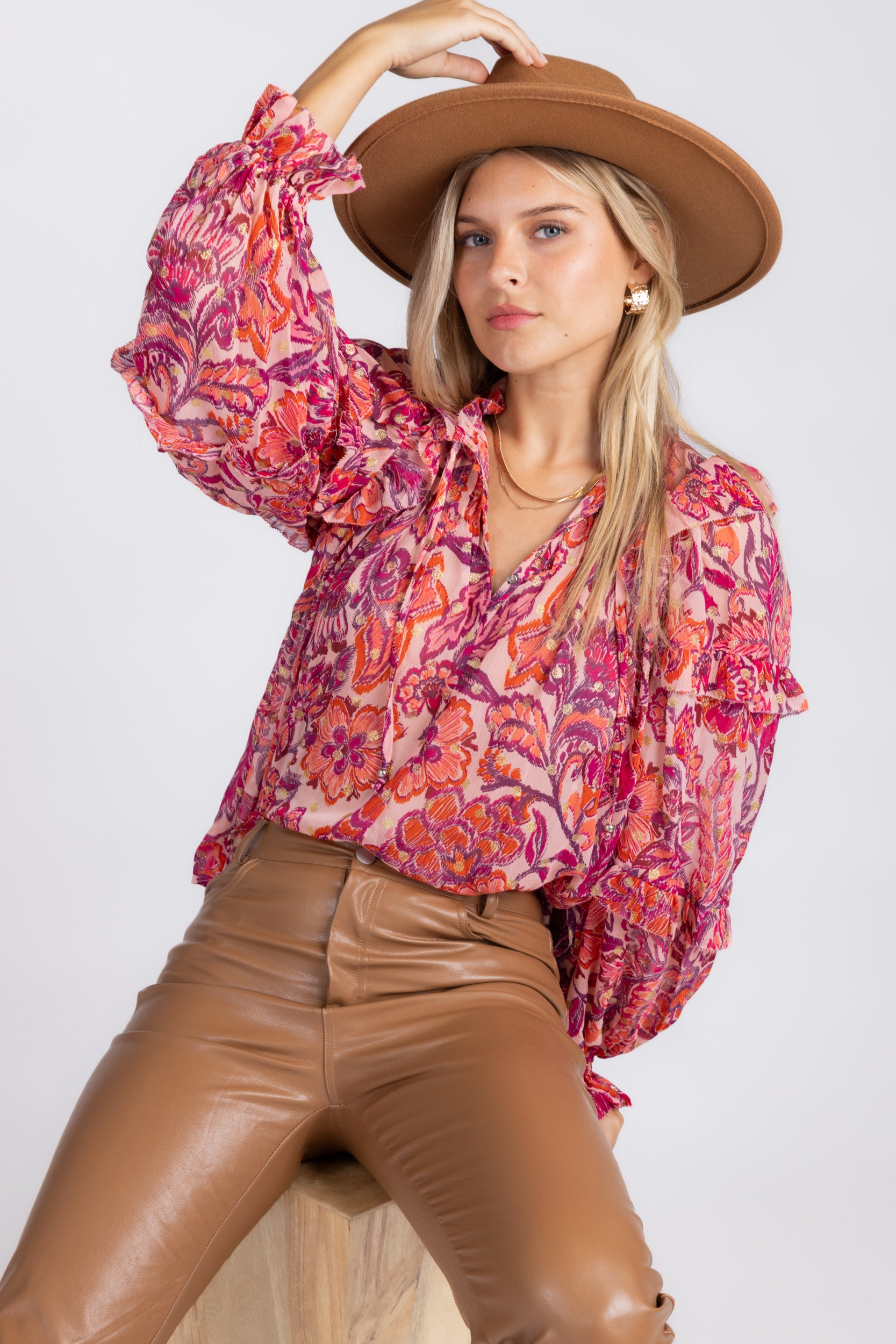 Dena Floral Ruffle Sleeve Top - fab'rik