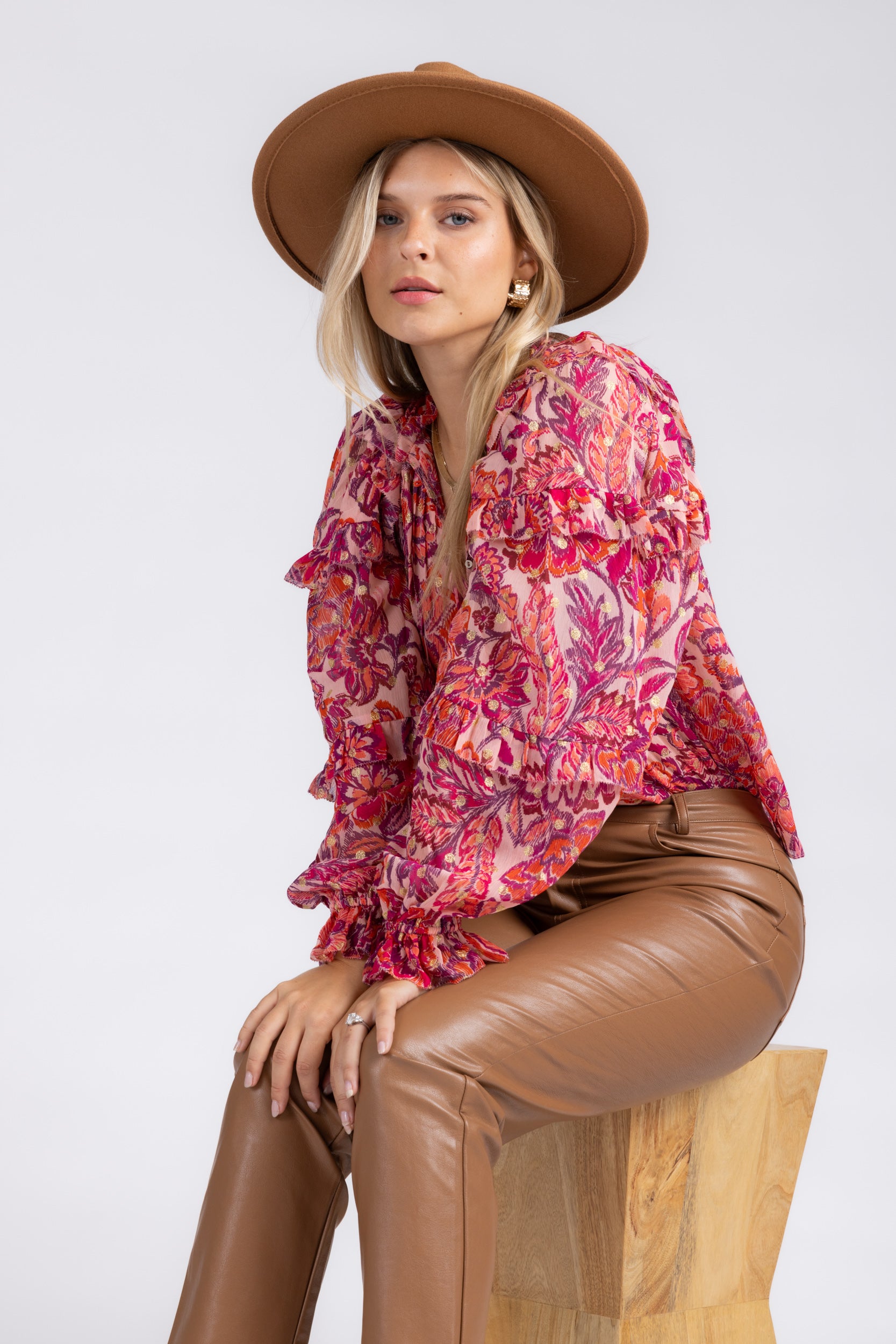 Dena Floral Ruffle Sleeve Top - fab'rik