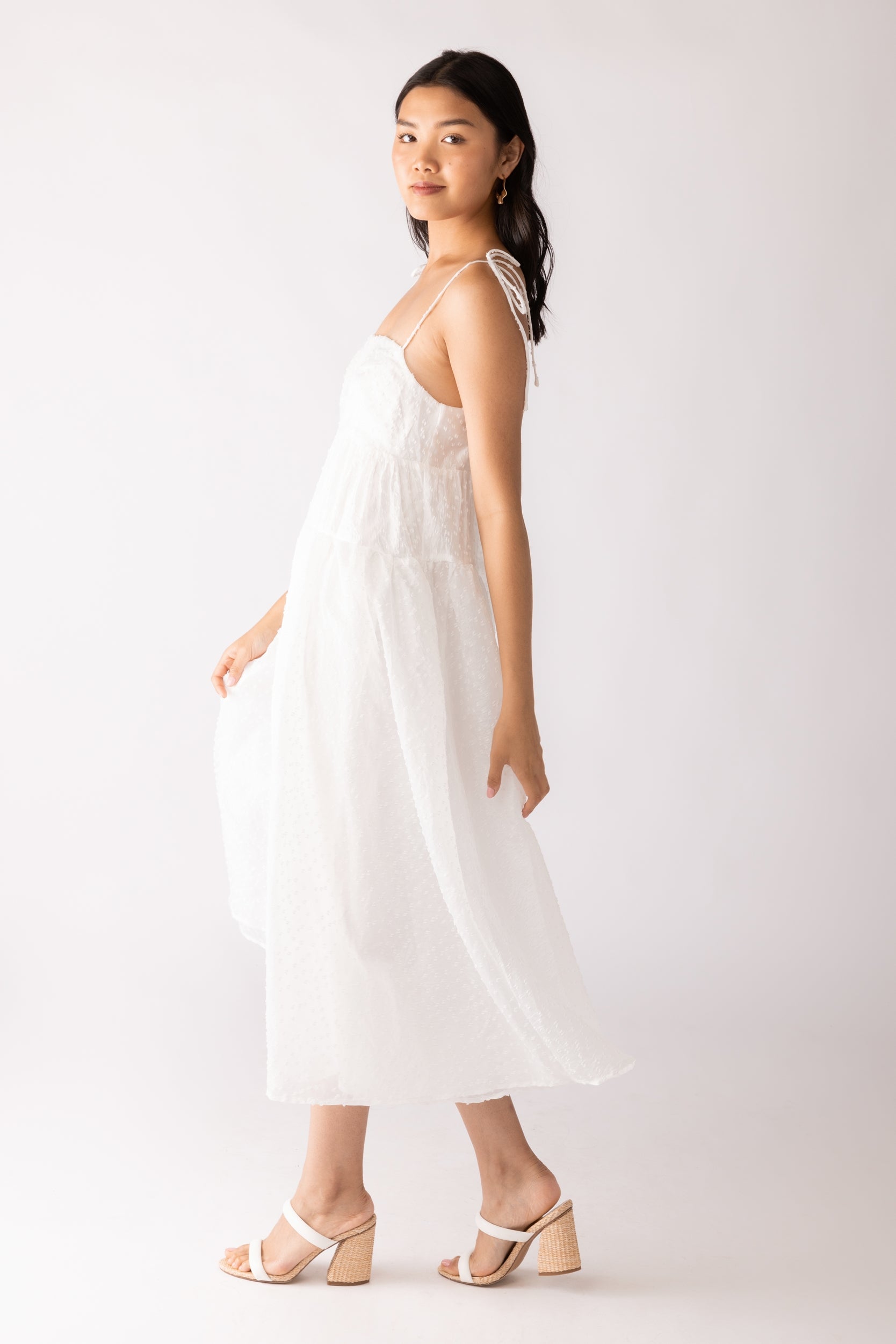 Effie Textured Tie Strap Maxi Dress - fab'rik