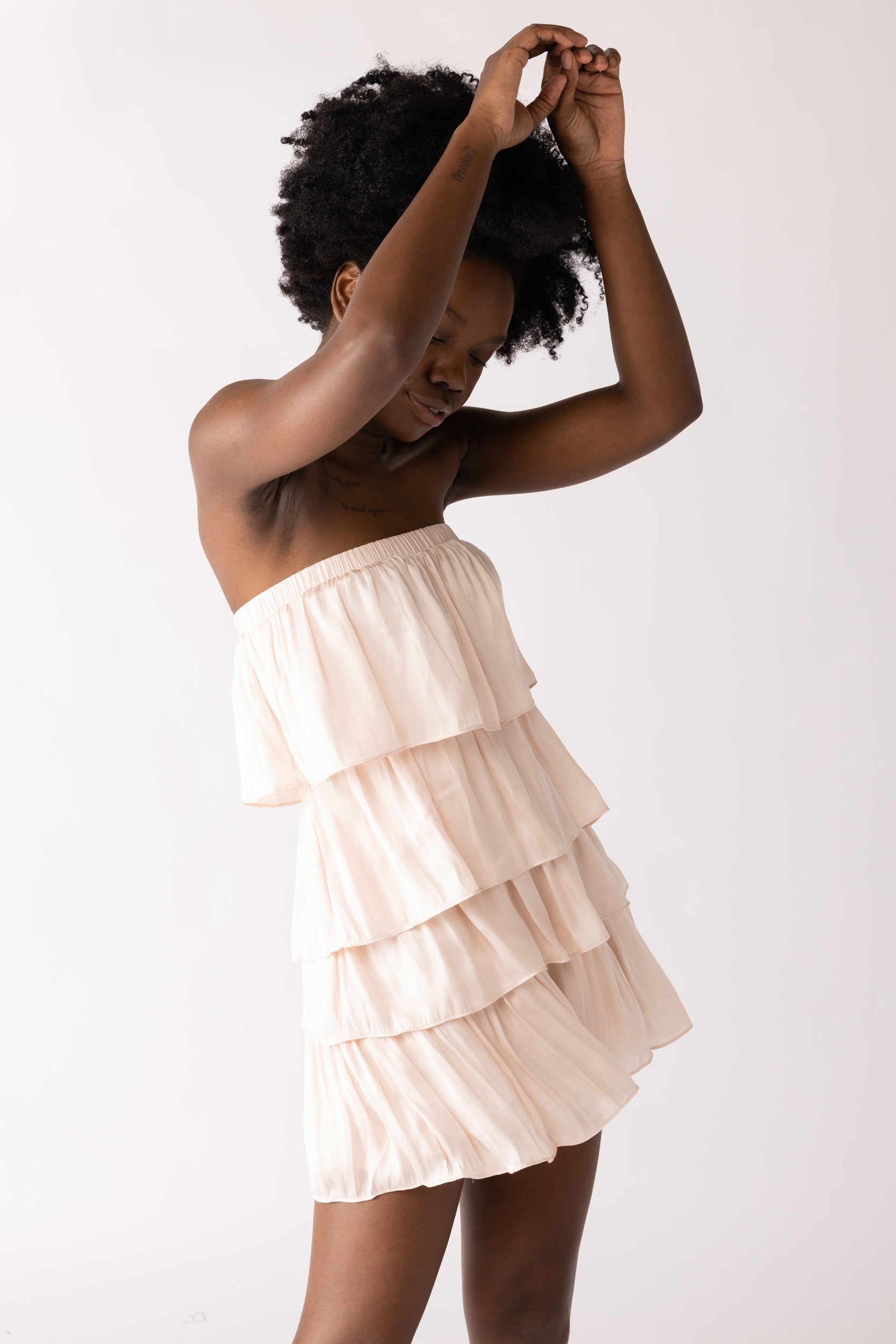 Cori Tiered Strapless Ruffle Romper - fab'rik