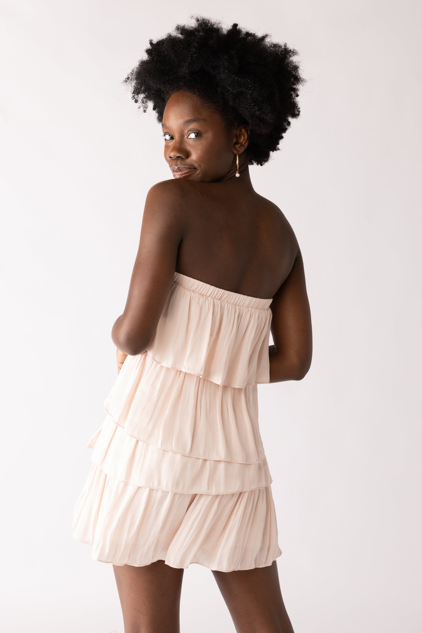 Cori Tiered Strapless Ruffle Romper - fab'rik