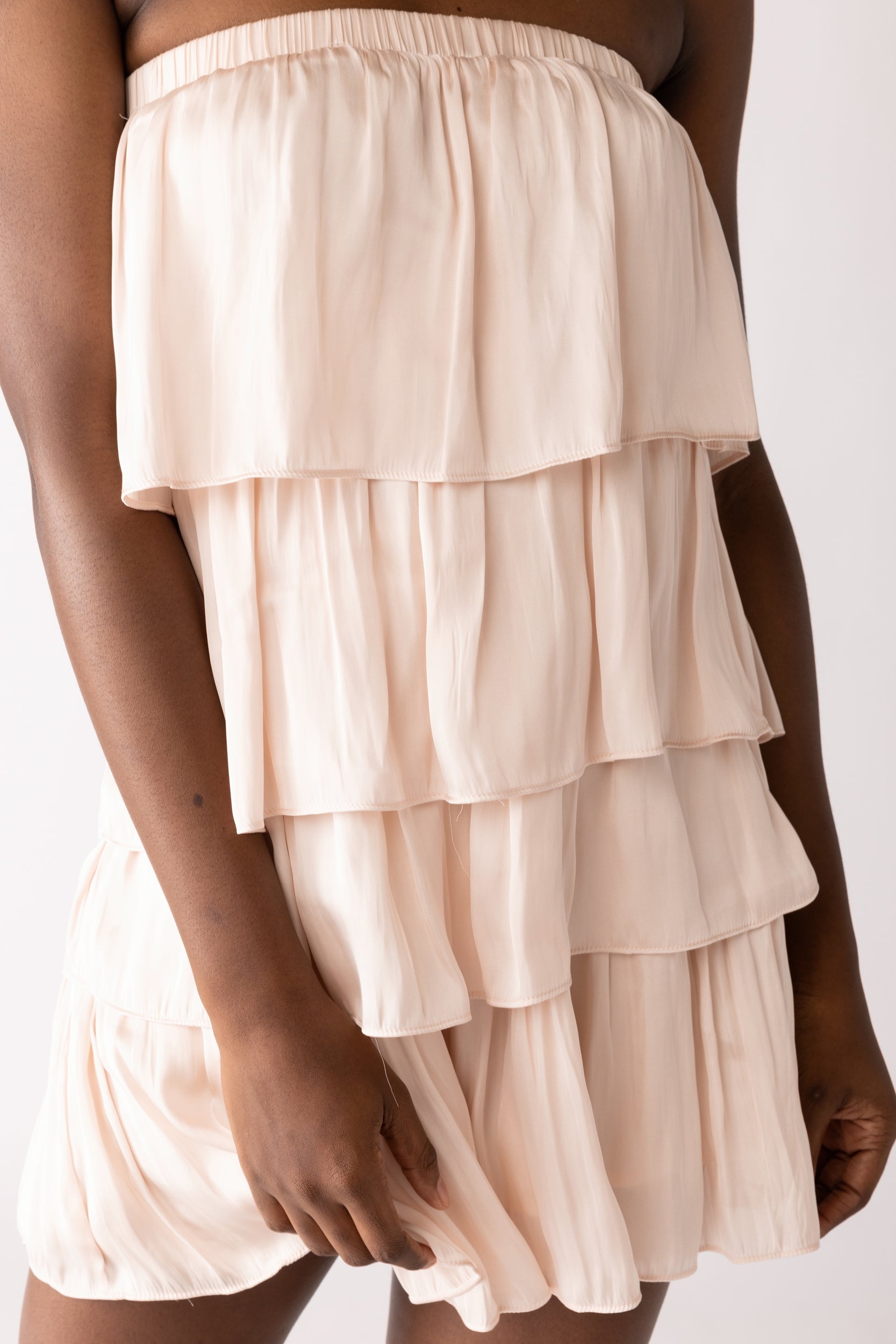 Cori Tiered Strapless Ruffle Romper - fab'rik