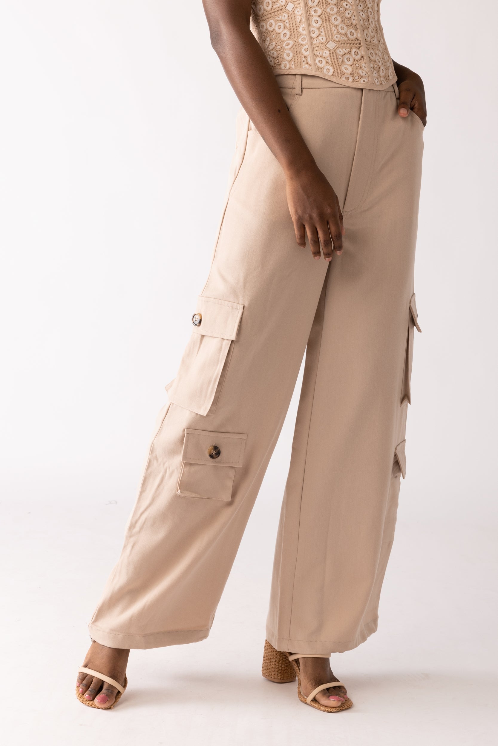 Maeve Wide Leg Drawstring Cargo Pants - fab'rik