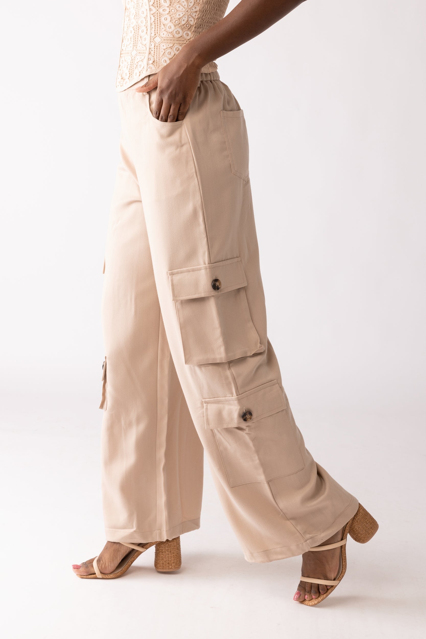 Maeve Wide Leg Drawstring Cargo Pants - fab'rik
