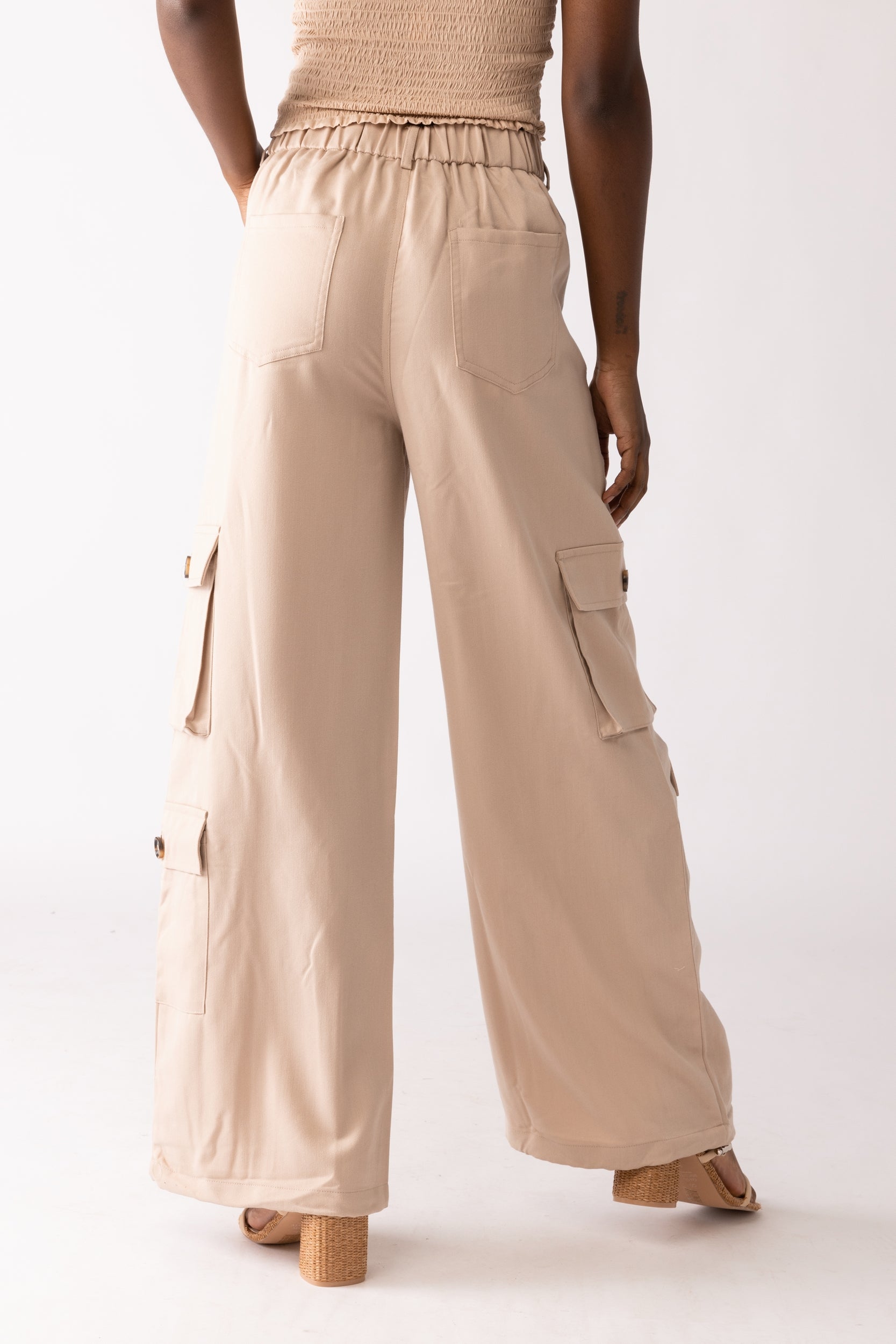 Maeve Wide Leg Drawstring Cargo Pants - fab'rik