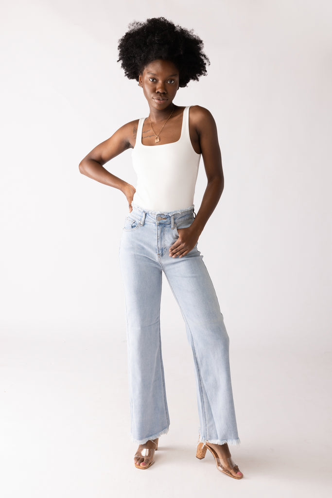Chloe Frayed Hem Wide Leg Jeans - fab'rik