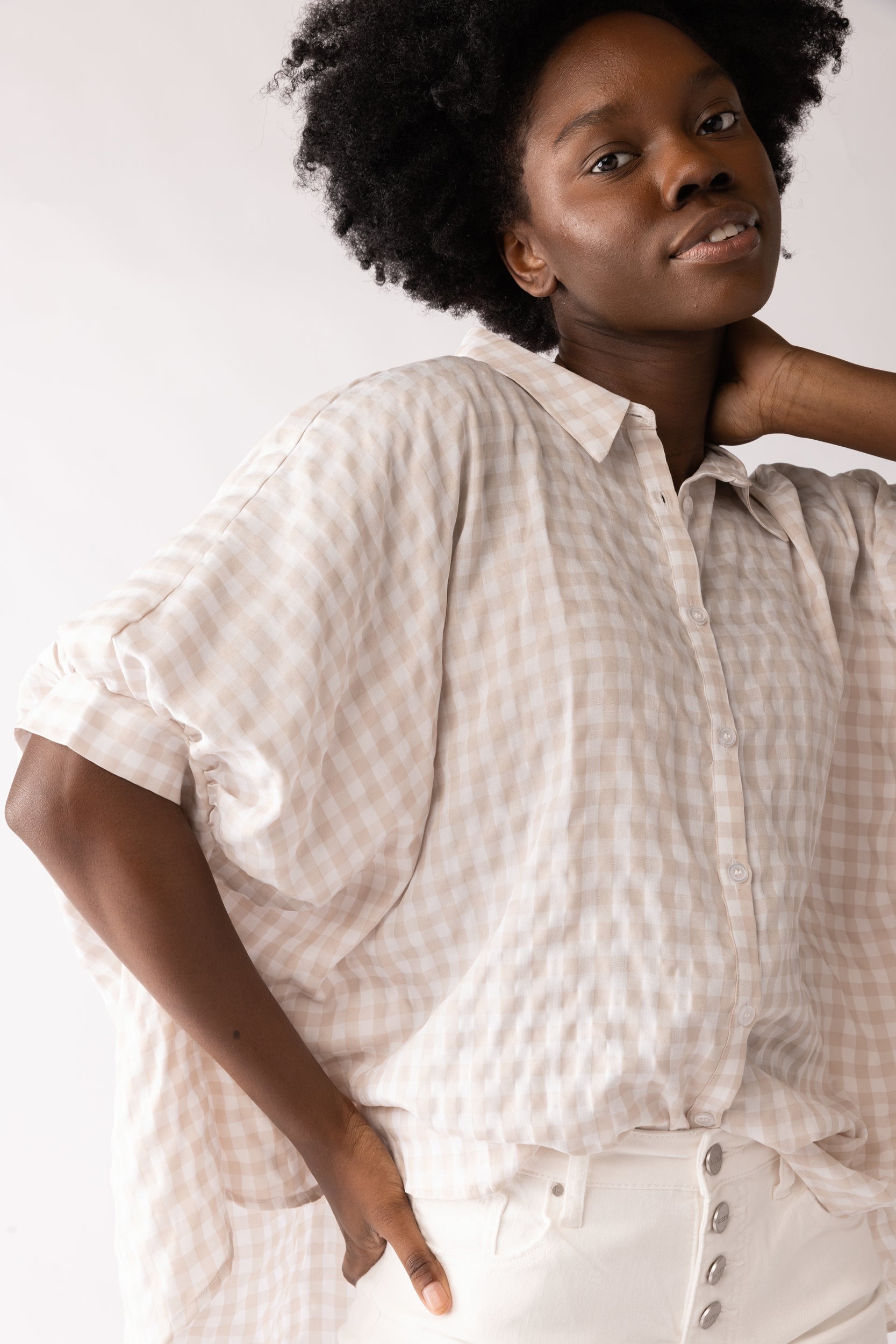 Eva Checkered Button Down Blouse - fab'rik