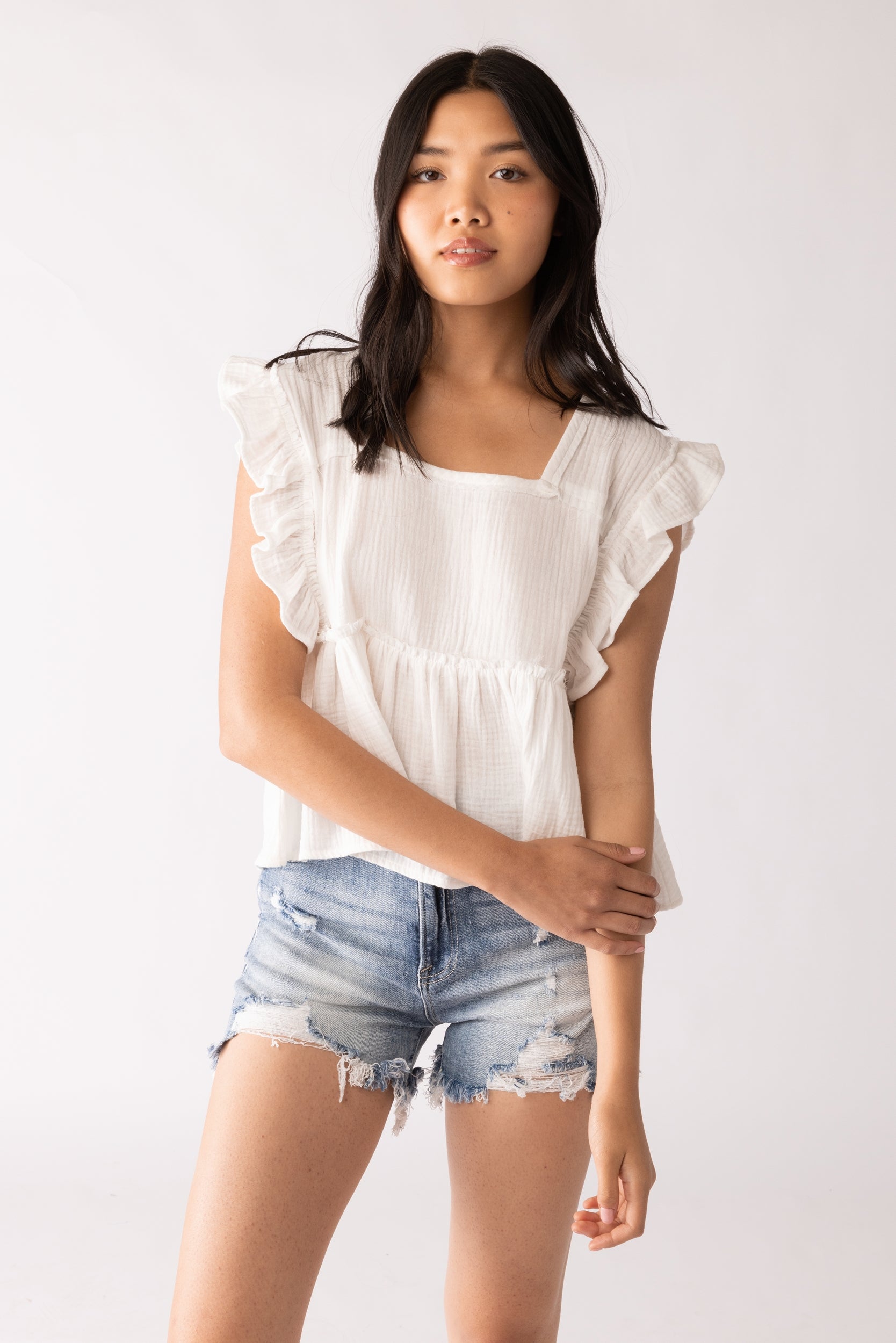 Mina Gauze Ruffle Sleeve Blouse - fab'rik