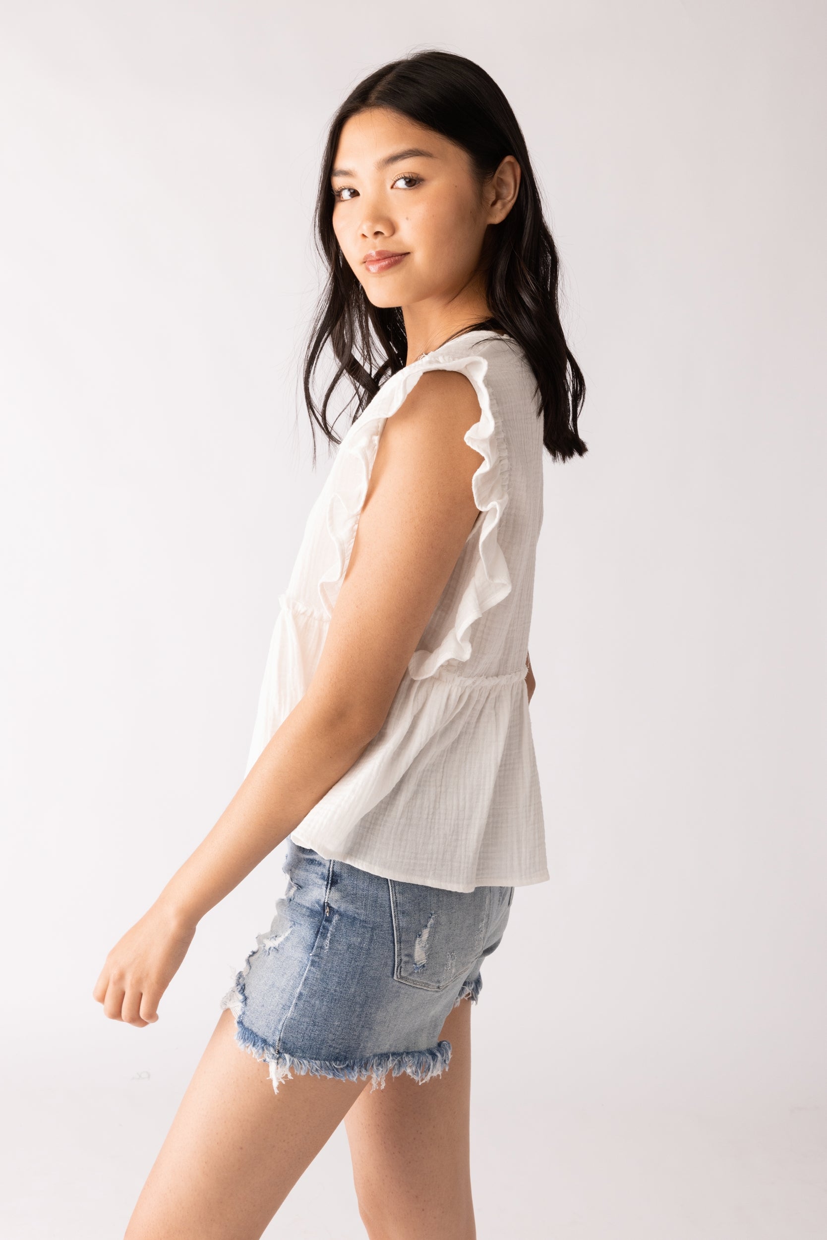 Mina Gauze Ruffle Sleeve Blouse - fab'rik
