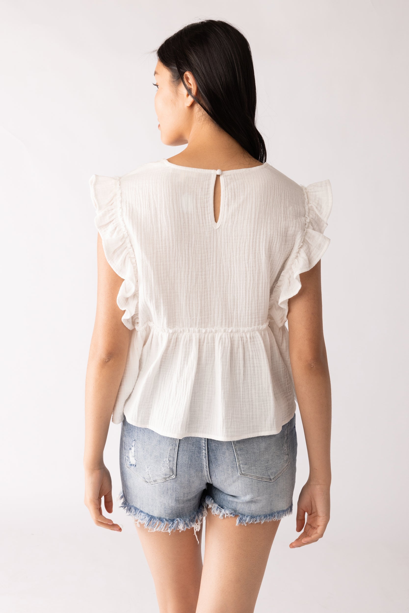 Mina Gauze Ruffle Sleeve Blouse - fab'rik