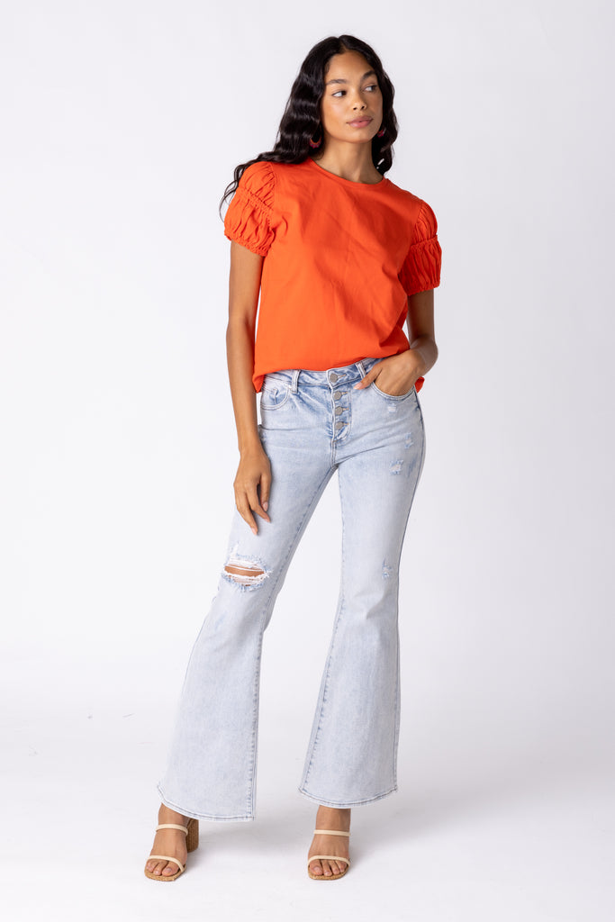 Crawford Mid Rise Button Fly Flare Jeans - fab'rik