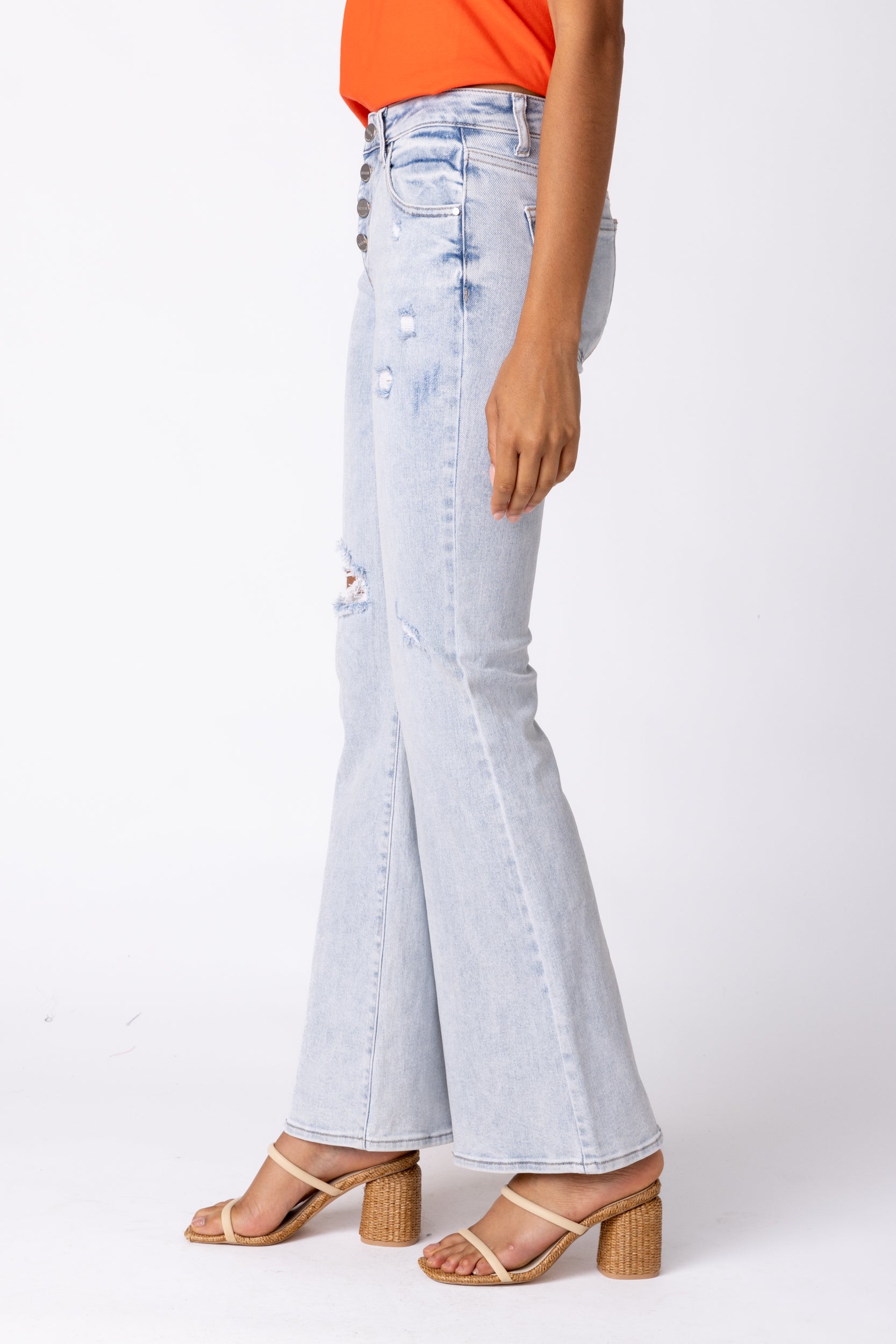 Crawford Mid Rise Button Fly Flare Jeans - fab'rik