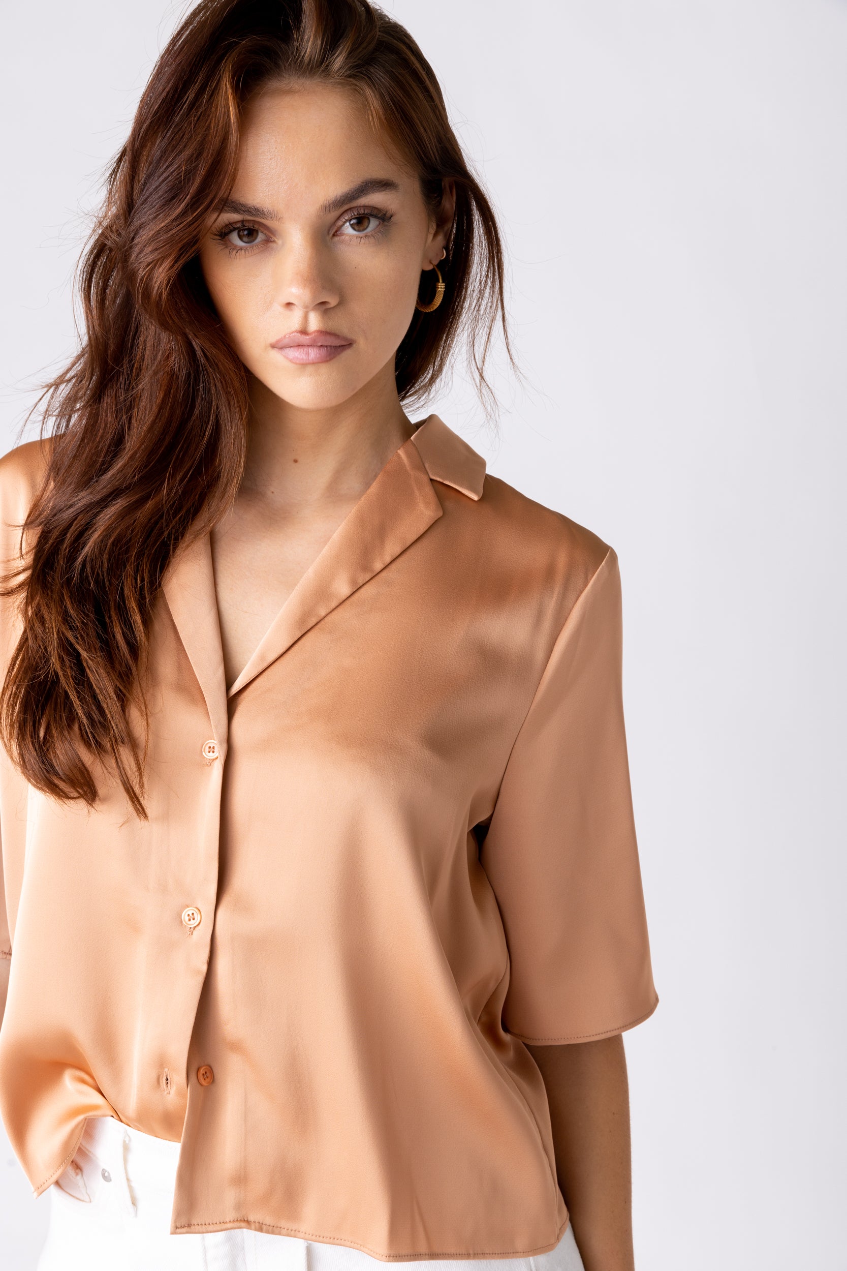 Holly Short Sleeve Satin Blouse - fab'rik