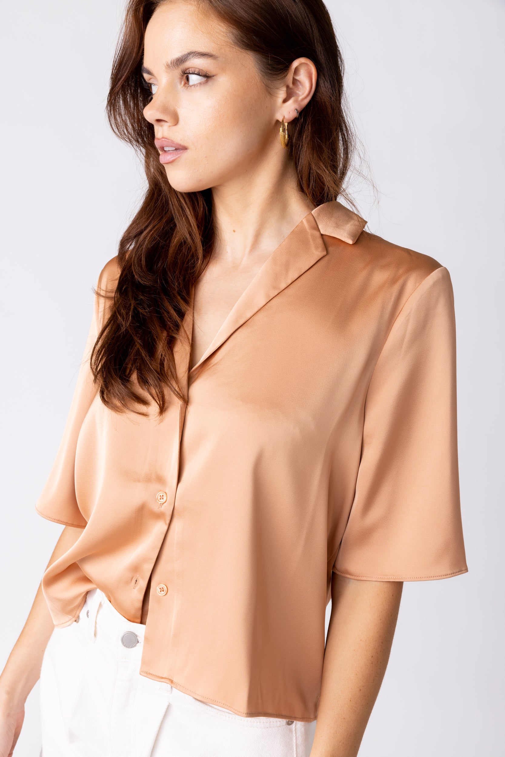 Holly Short Sleeve Satin Blouse - fab'rik
