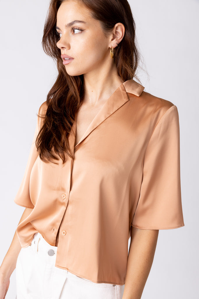 Holly Short Sleeve Satin Blouse - fab'rik