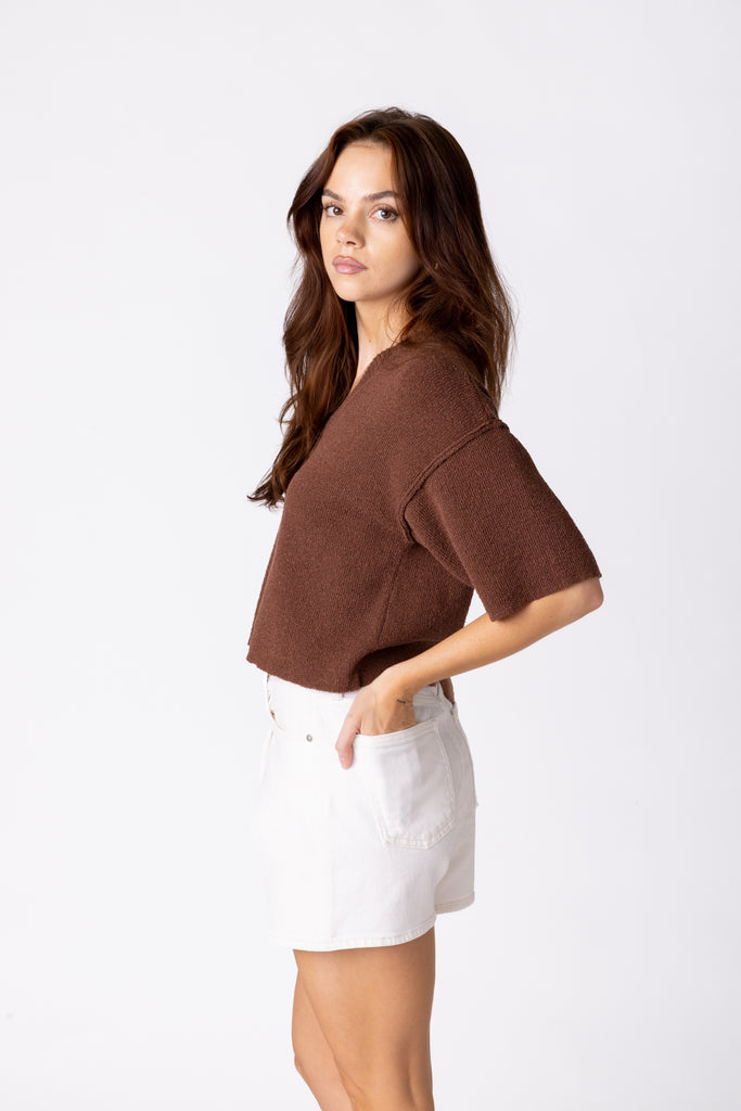 Andrea Short Sleeved V Neck Sweater - fab'rik