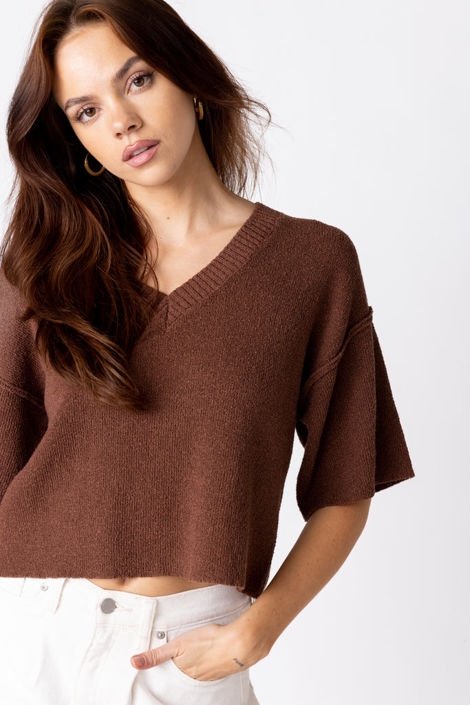 Andrea Short Sleeved V Neck Sweater - fab'rik
