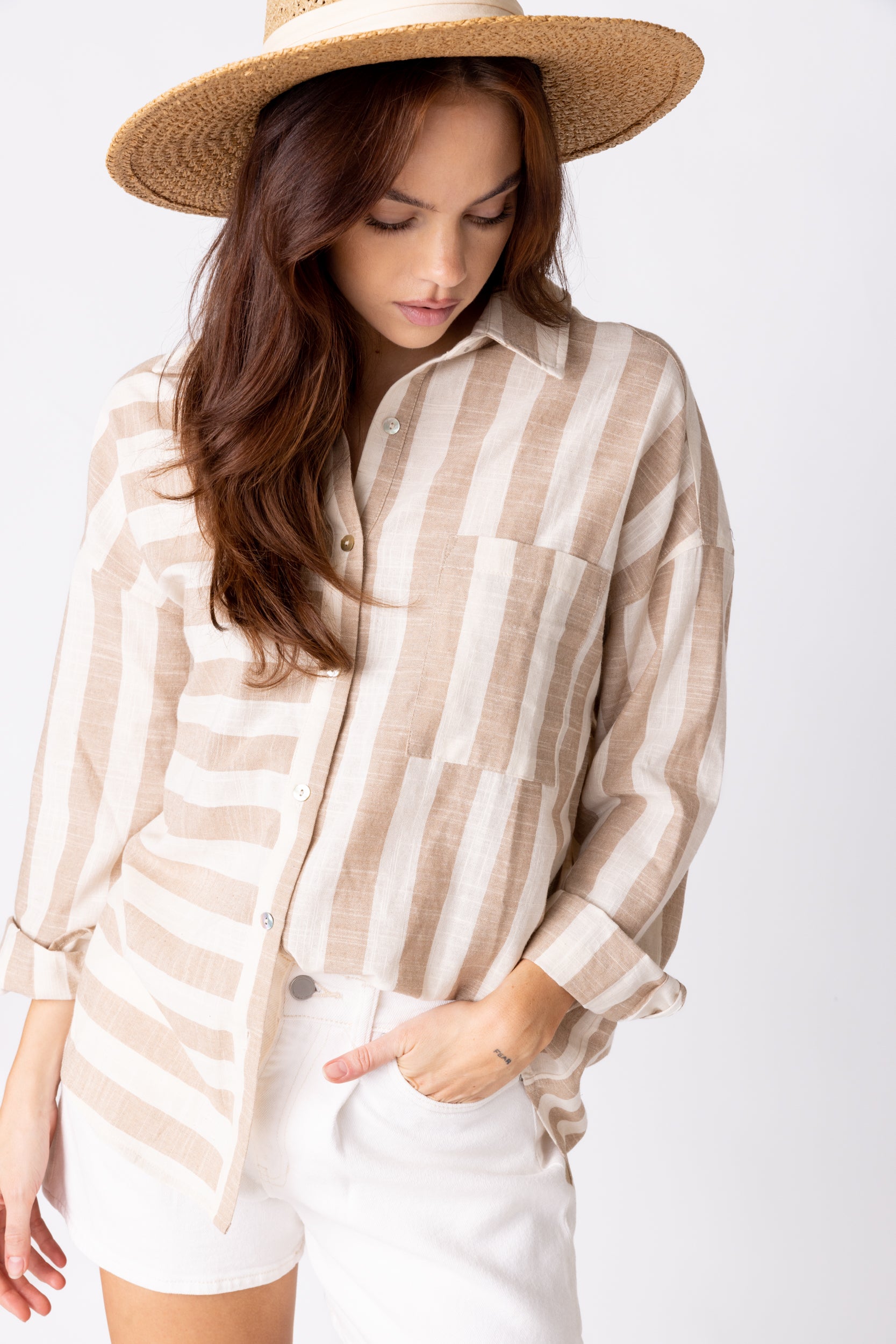 Elle Striped Button Up Blouse - fab'rik