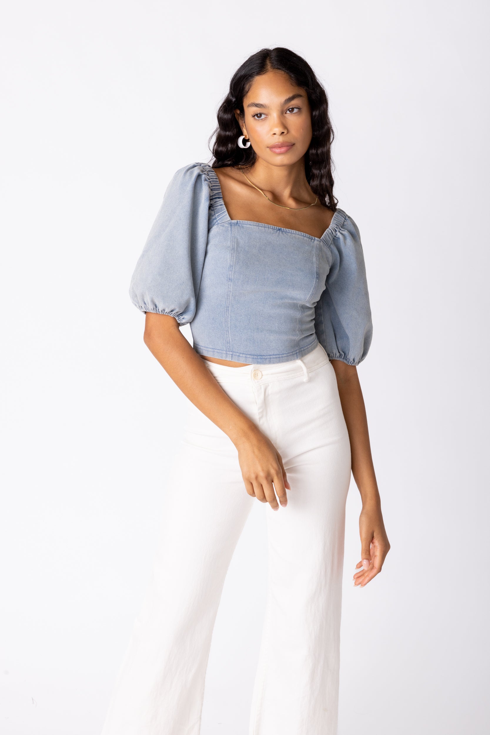 Hadley Chambray Puff Sleeve Top - fab'rik