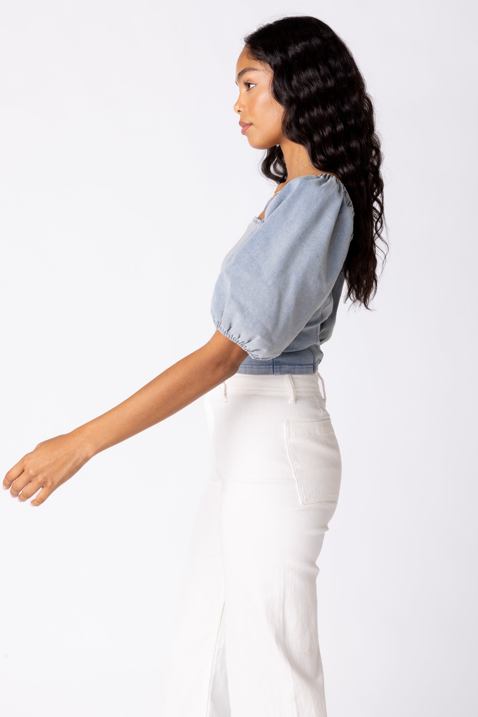 Hadley Chambray Puff Sleeve Top - fab'rik