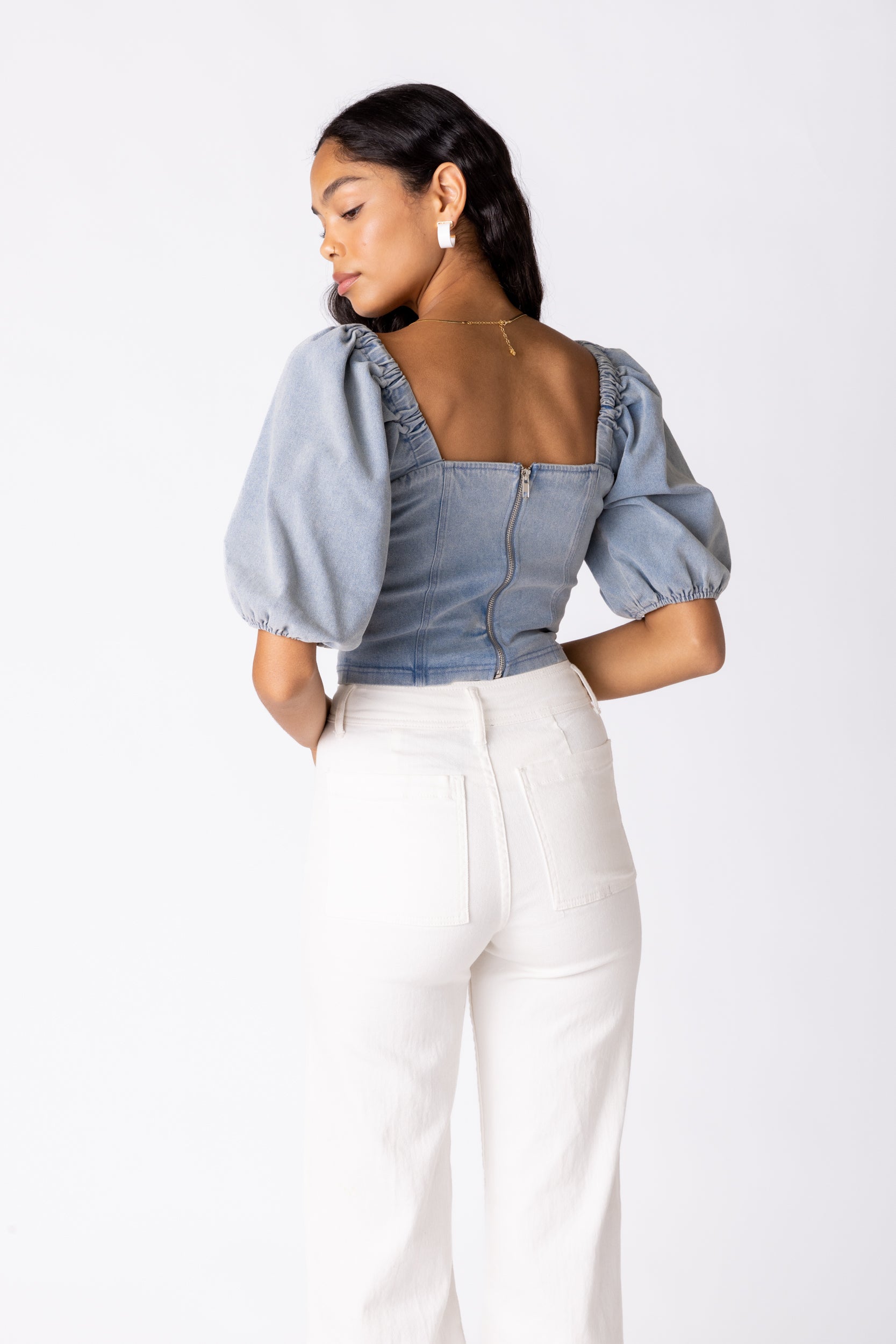 Hadley Chambray Puff Sleeve Top - fab'rik