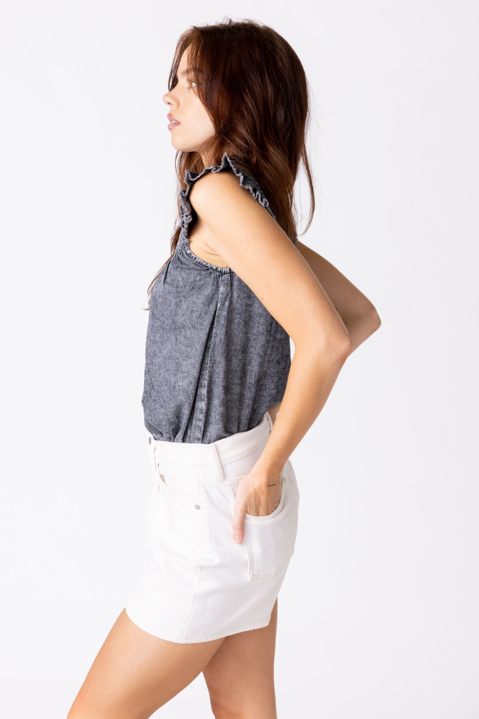 Kendall Smocked Chambray Top - fab'rik
