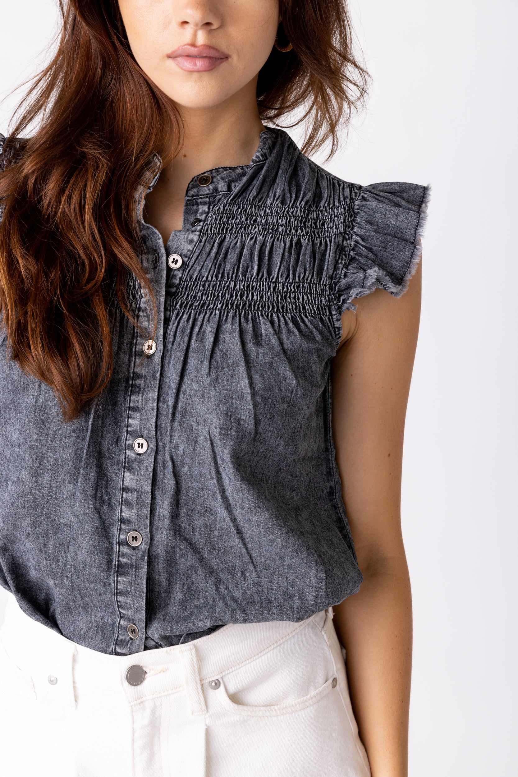 Kendall Smocked Chambray Top - fab'rik