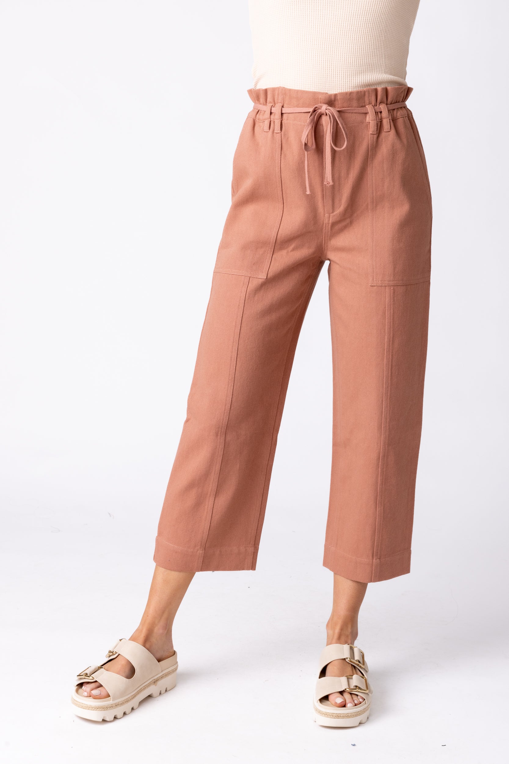 Lana Paper Bag Waist Pants - XS - ORANGE - fab'rik