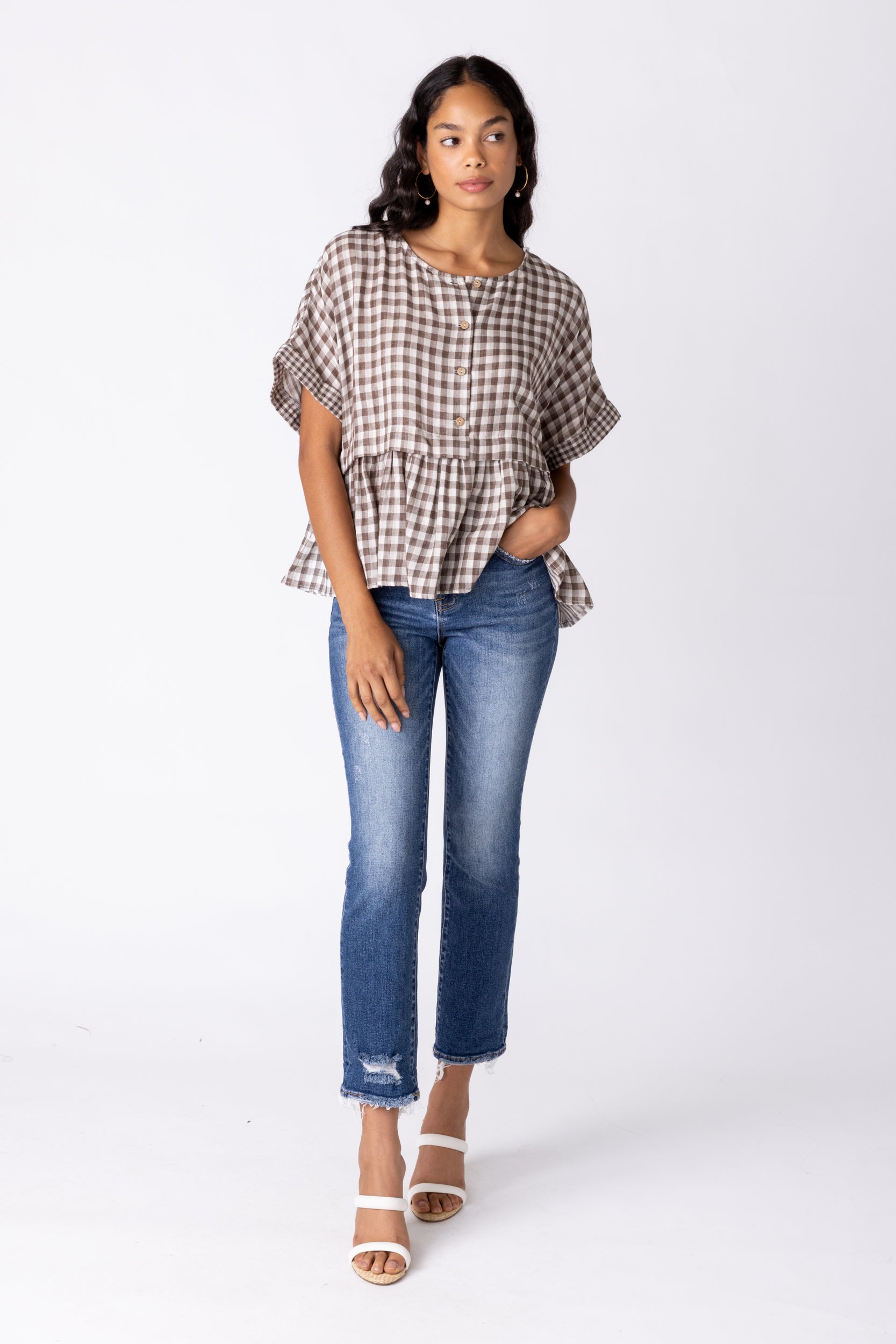Landry Gingham Babydoll Top - fab'rik