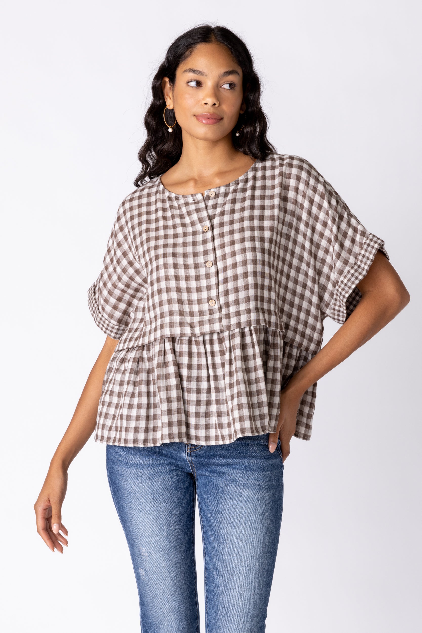 Landry Gingham Babydoll Top - fab'rik