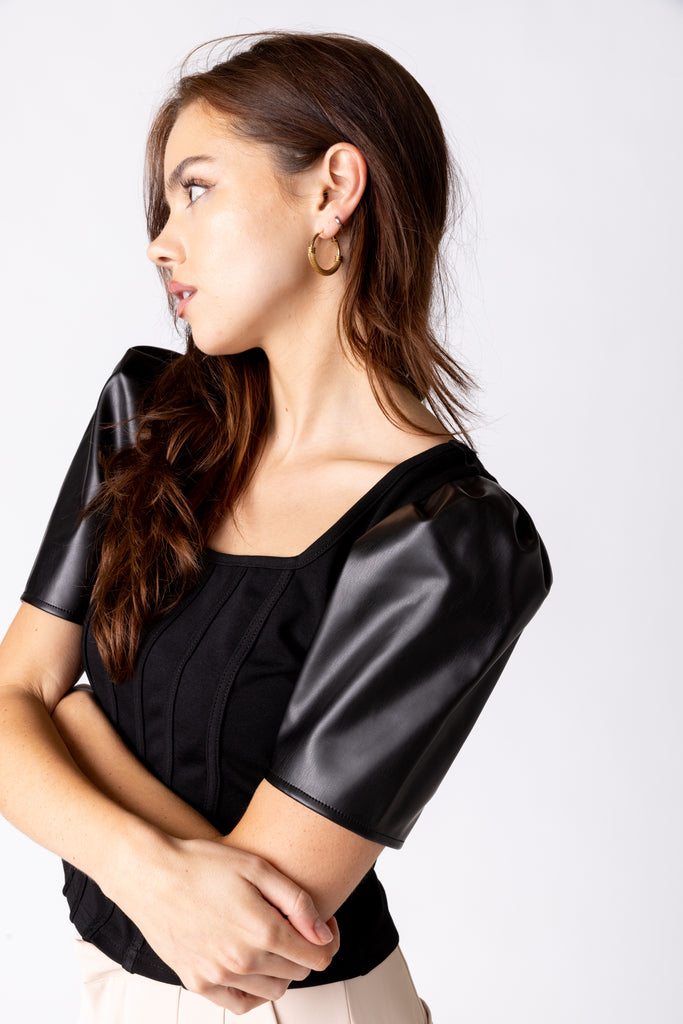 Zoya Leather Sleeve Corset Top - fab'rik
