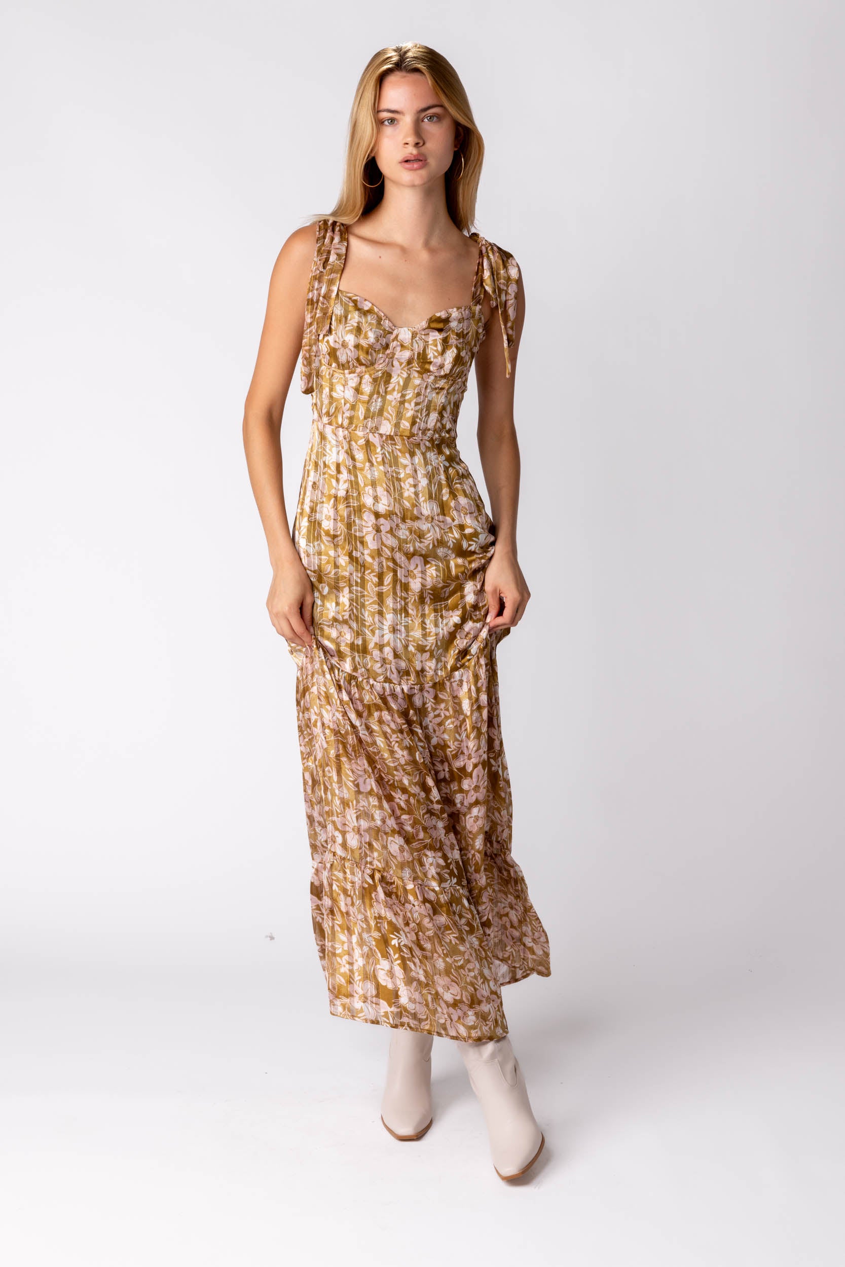 Lori Shoulder Tie Printed Maxi Dress - fab'rik