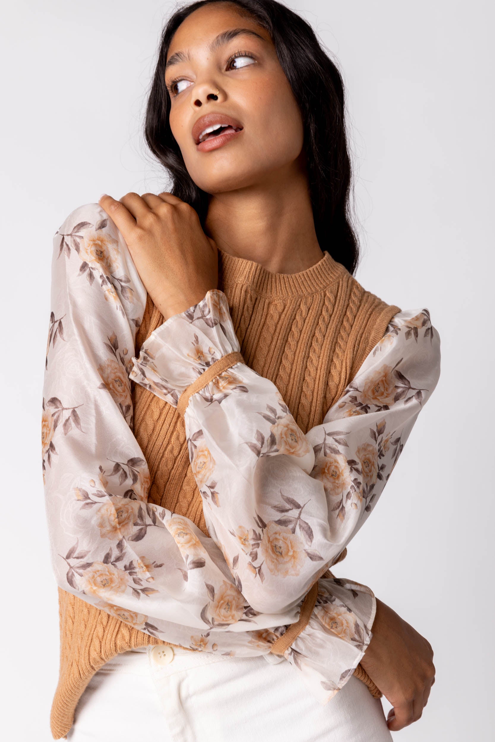 Cleo Printed Sleeve Sweater - fab'rik