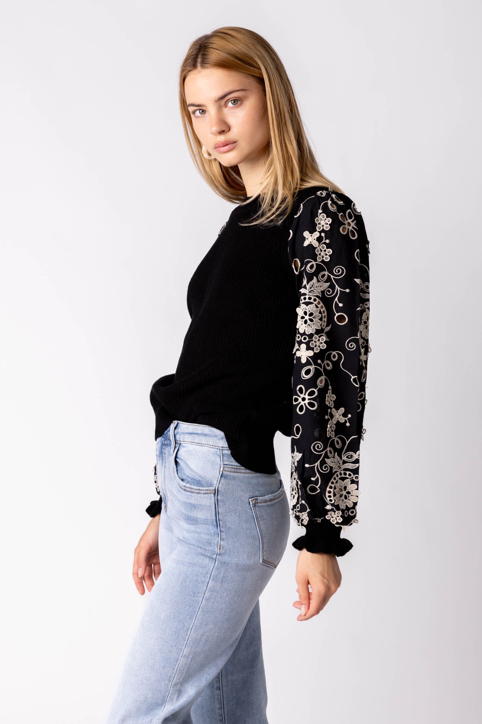 Kirsten Embroidered Lace Sleeve Top - fab'rik