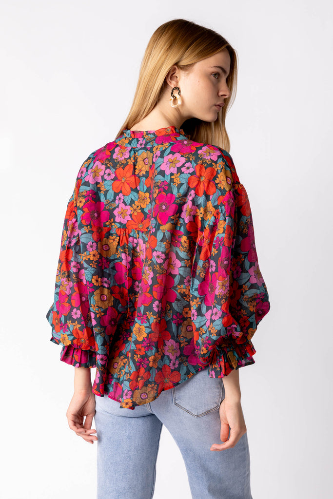 Rosey Balloon Sleeve Floral Top - fab'rik