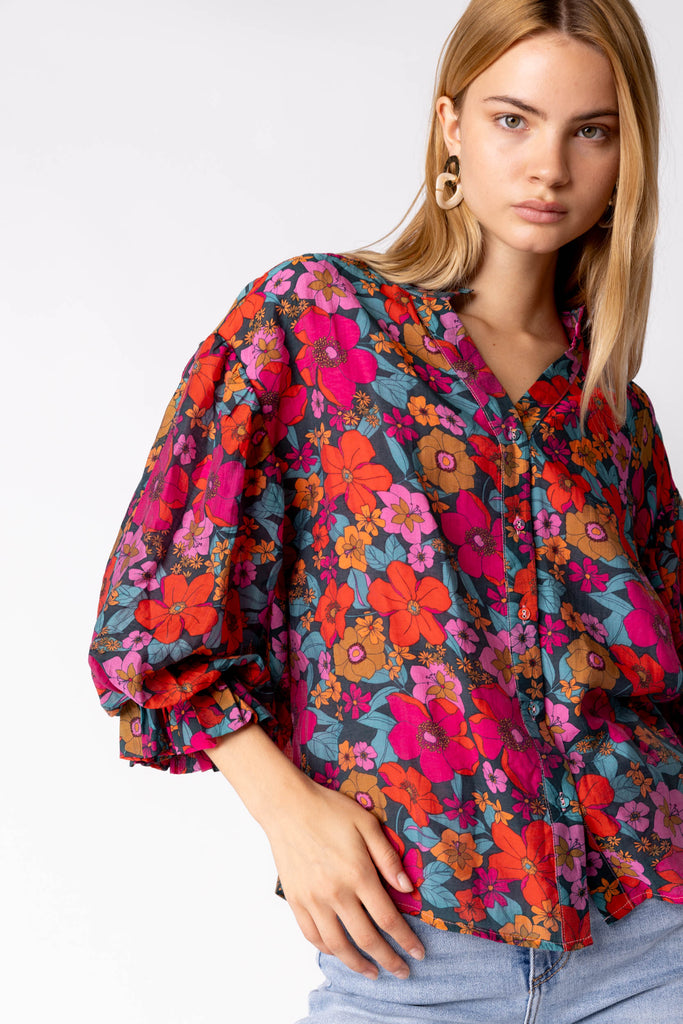 Rosey Balloon Sleeve Floral Top - fab'rik