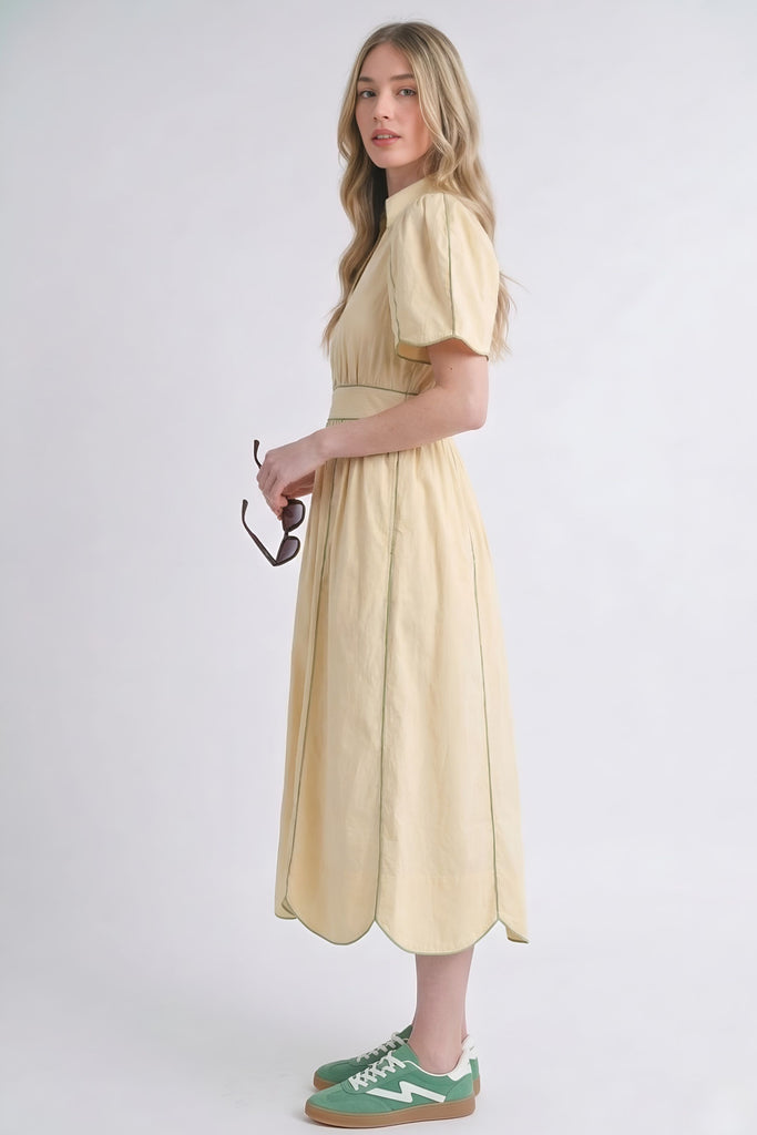 hadleigh scallop trim midi dress ASTR the Label | Hadleigh Scallop Trim Midi Dress in Light Yellow